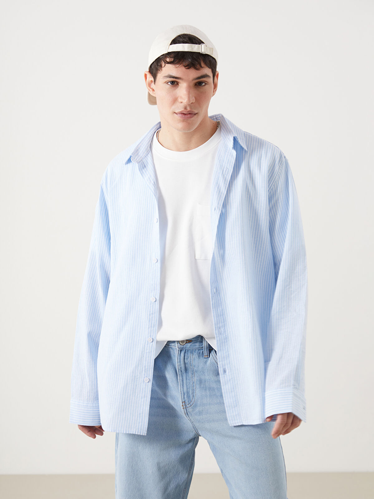 XSIDE Regular Fit Long Sleeve Striped Linen Blend Men's