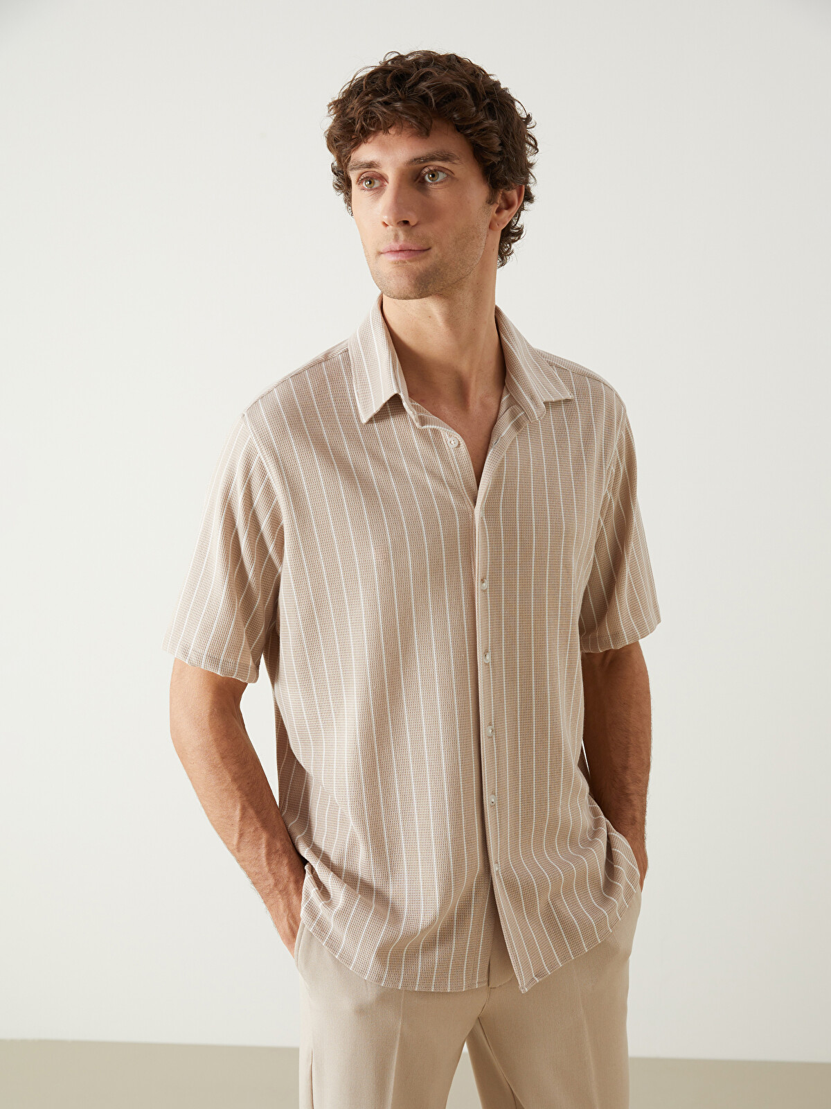 LCW Vision Regular Fit Short Sleeve Striped Men's Shirt - S5FD83Z8