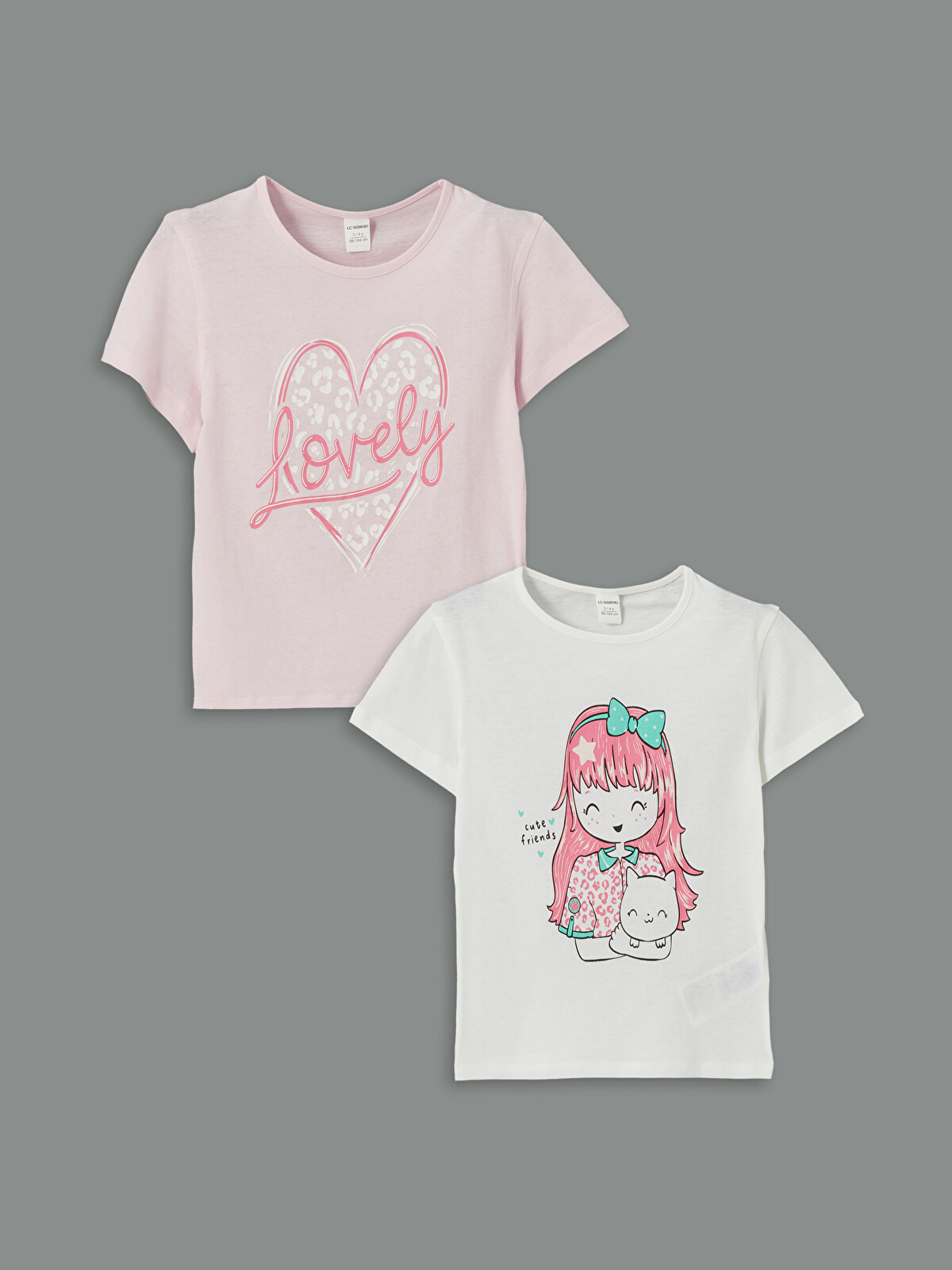 LCW Kids Crew Neck Printed Girls' T-shirt 2 Pack - S5FE09Z1-JYX