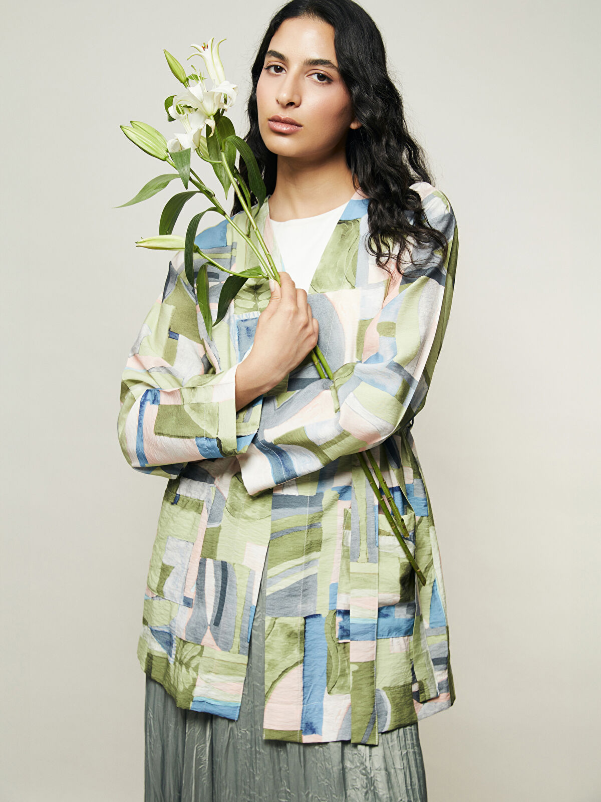LCW Modest Şal Yaka Desenli Oversize Kadın Kimono