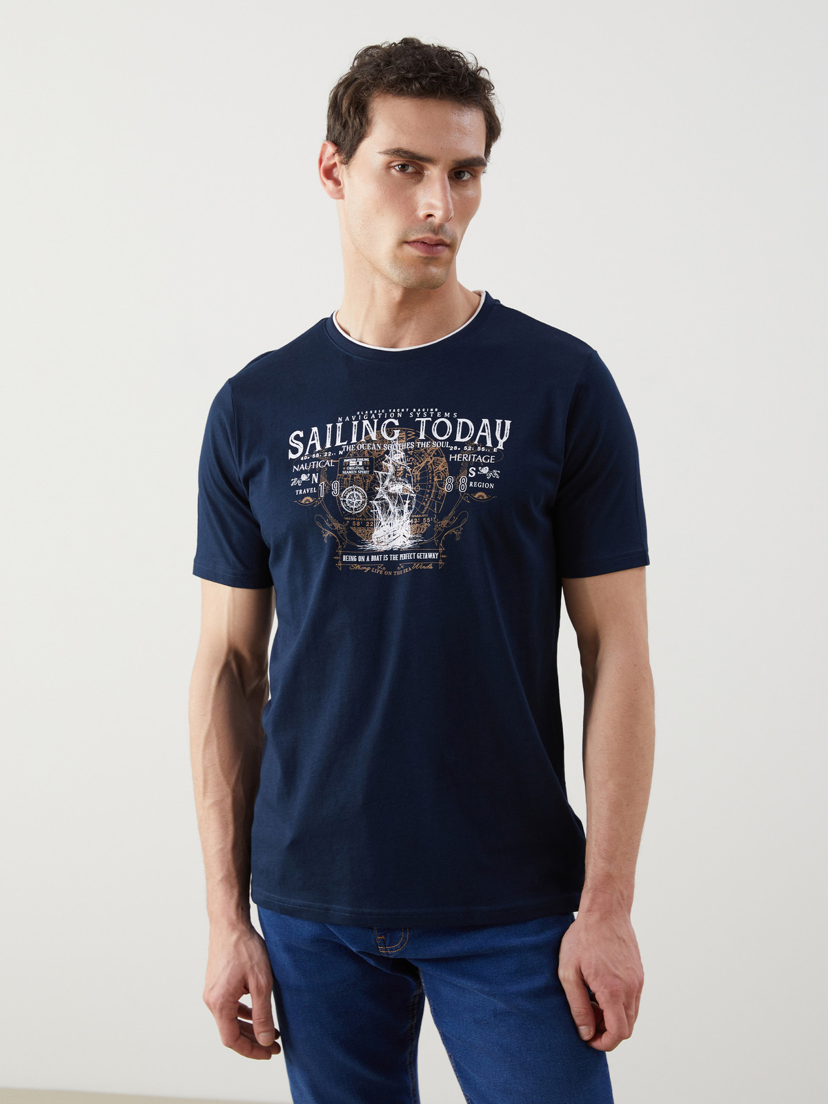 LCWAIKIKI Classic Crew Neck Printed Jersey Piped Men's T-shirt