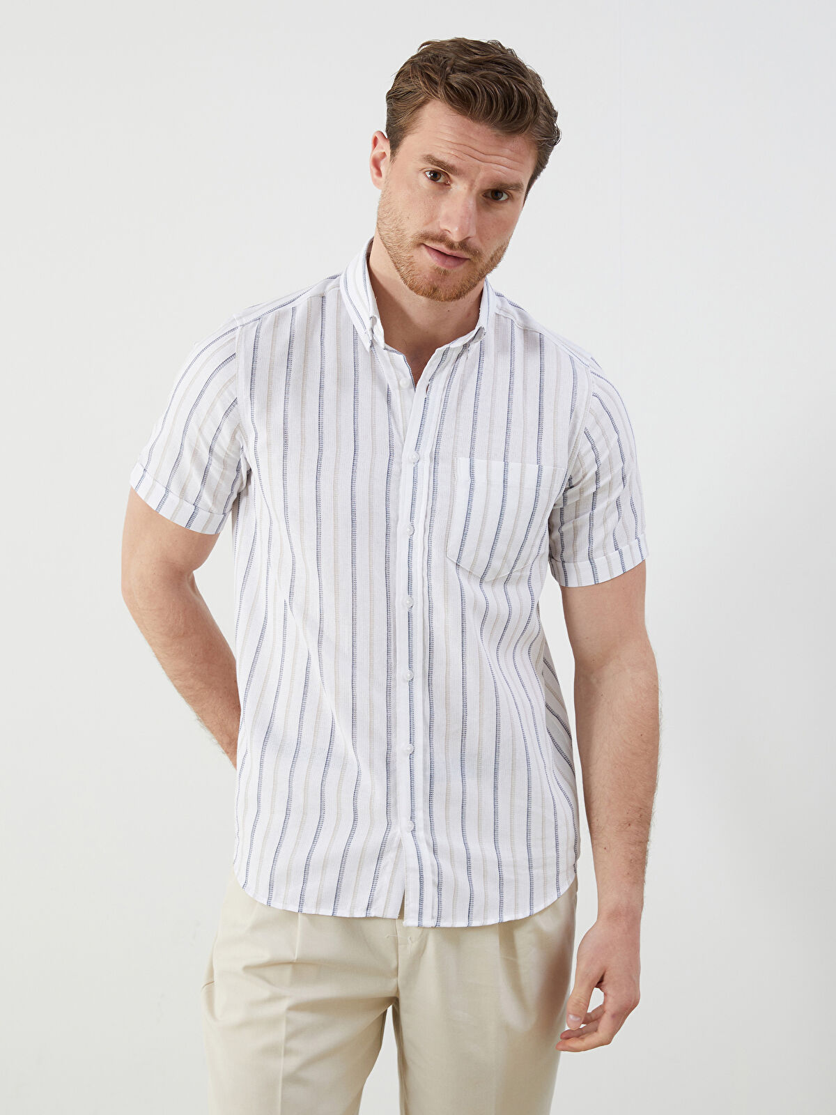 Amazon.com: Men's Summer Cotton Short-Sleeved Shirt, Striped