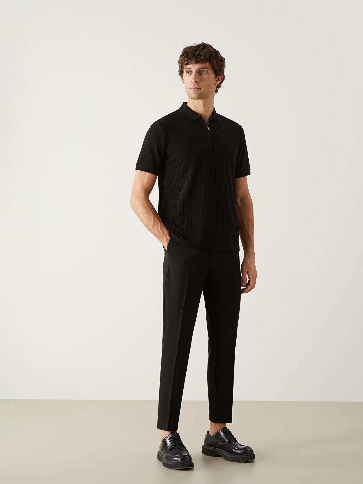 SOUTHBLUE Polo Neck Plain Jacquard Men's T-shirt - S5FH94Z8-CVL