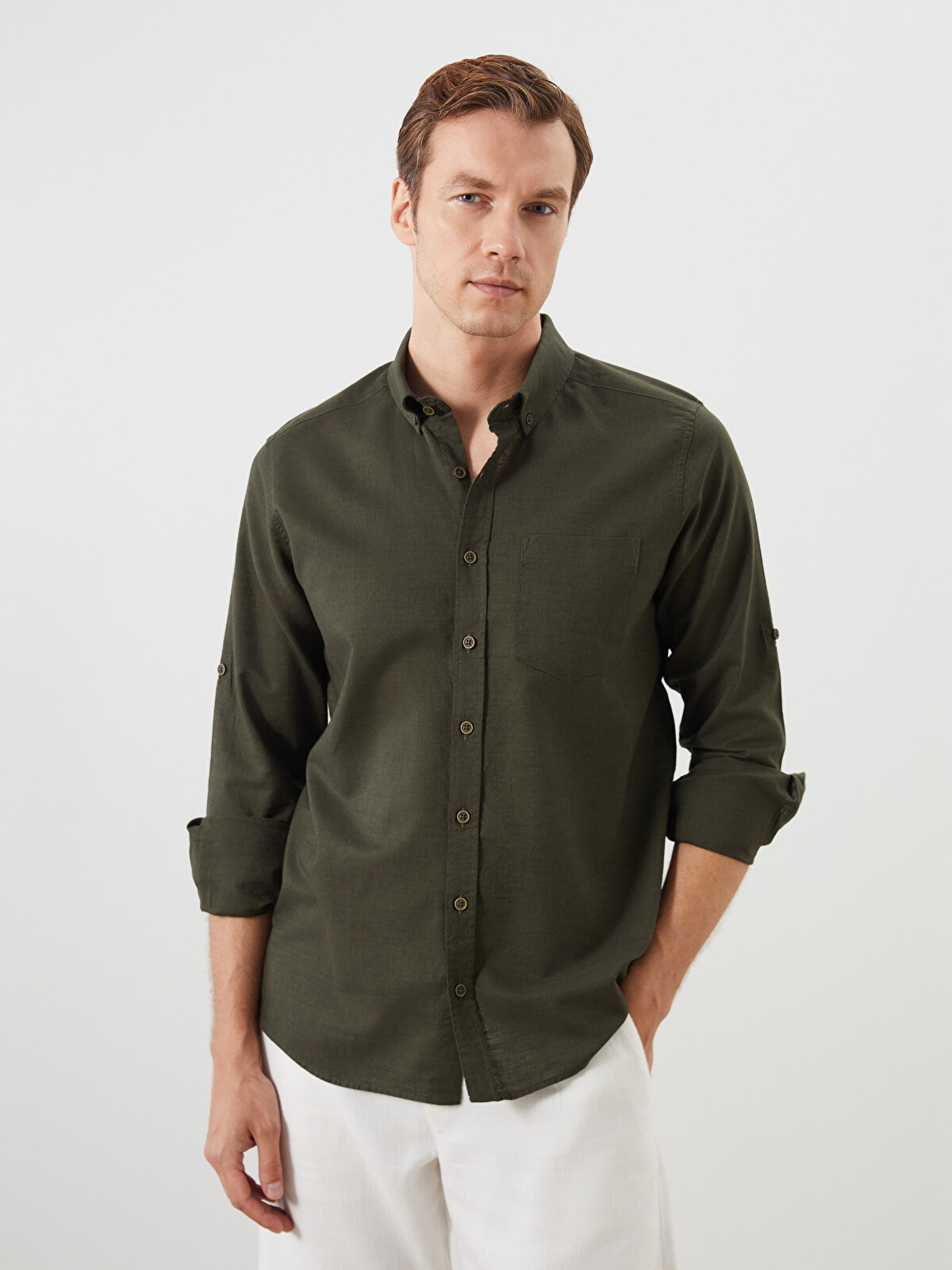 LCWAIKIKI Classic Regular Fit Long Sleeve Linen Blend Men's Shirt