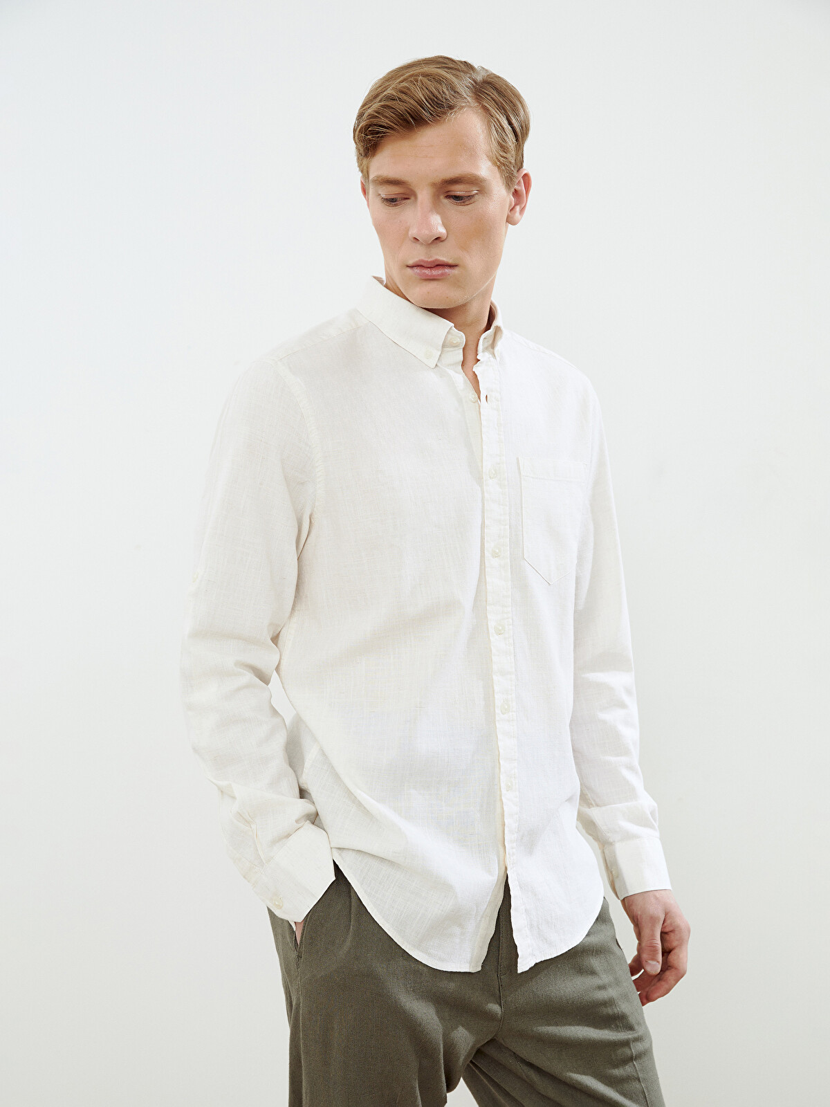 LCWAIKIKI Classic Regular Fit Long Sleeve Linen Blend Men's Shirt