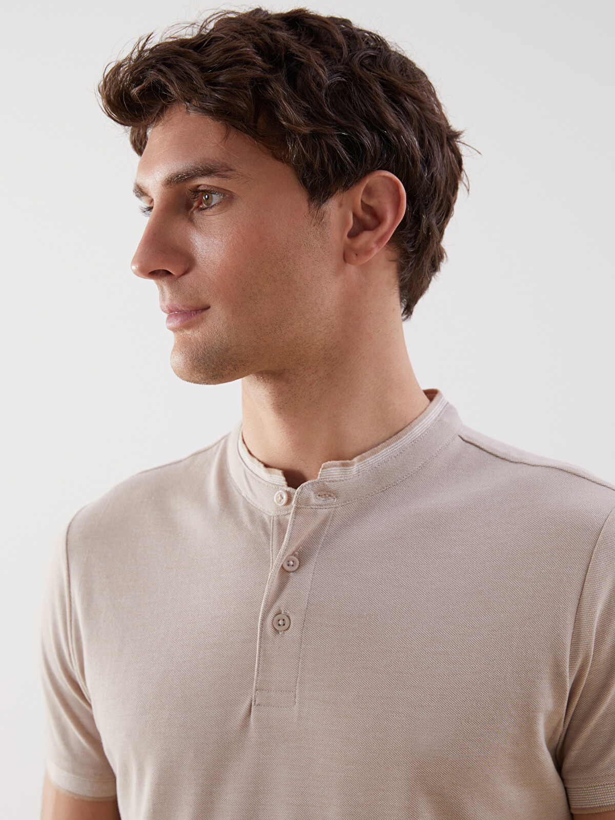 LCWAIKIKI Classic Grandad Collar Short Sleeve Men's T-shirt