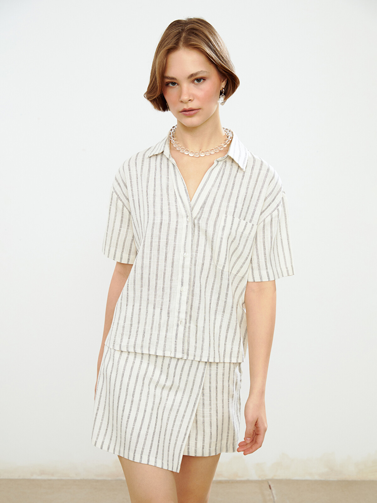 XSIDE Striped Women's Linen Blend Shirt - S5FO15Z8-J1F | LC Waikiki