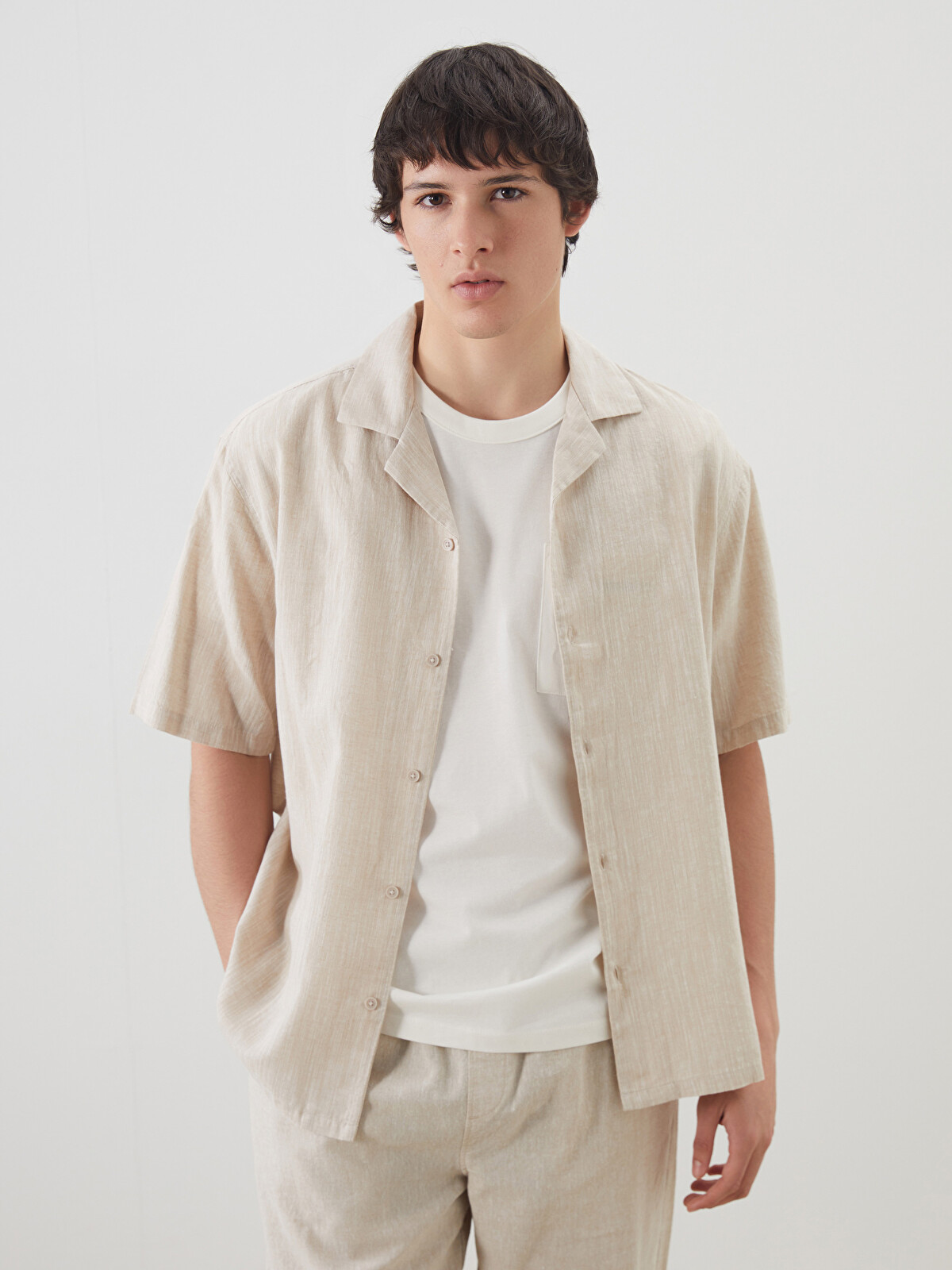 WIDE LINEN シャツ The Rustic Linen Utility Shirt in Sage