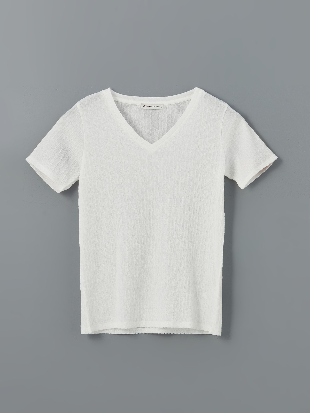 LCWAIKIKI Basic V-neck Textured Women's T-shirt - S5FP60Z8-R9J