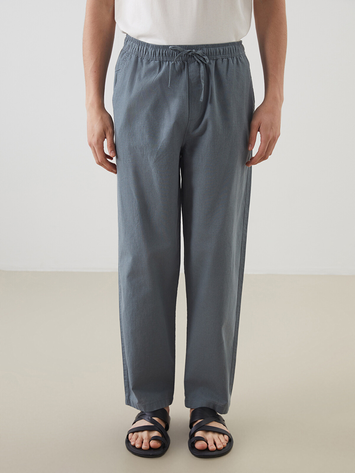 メンズウェア ADJUSTABLE PANTS XSIDE Relaxed Fit Linen Blend Men's Trousers - S5FQ94Z8-Z43 - LC