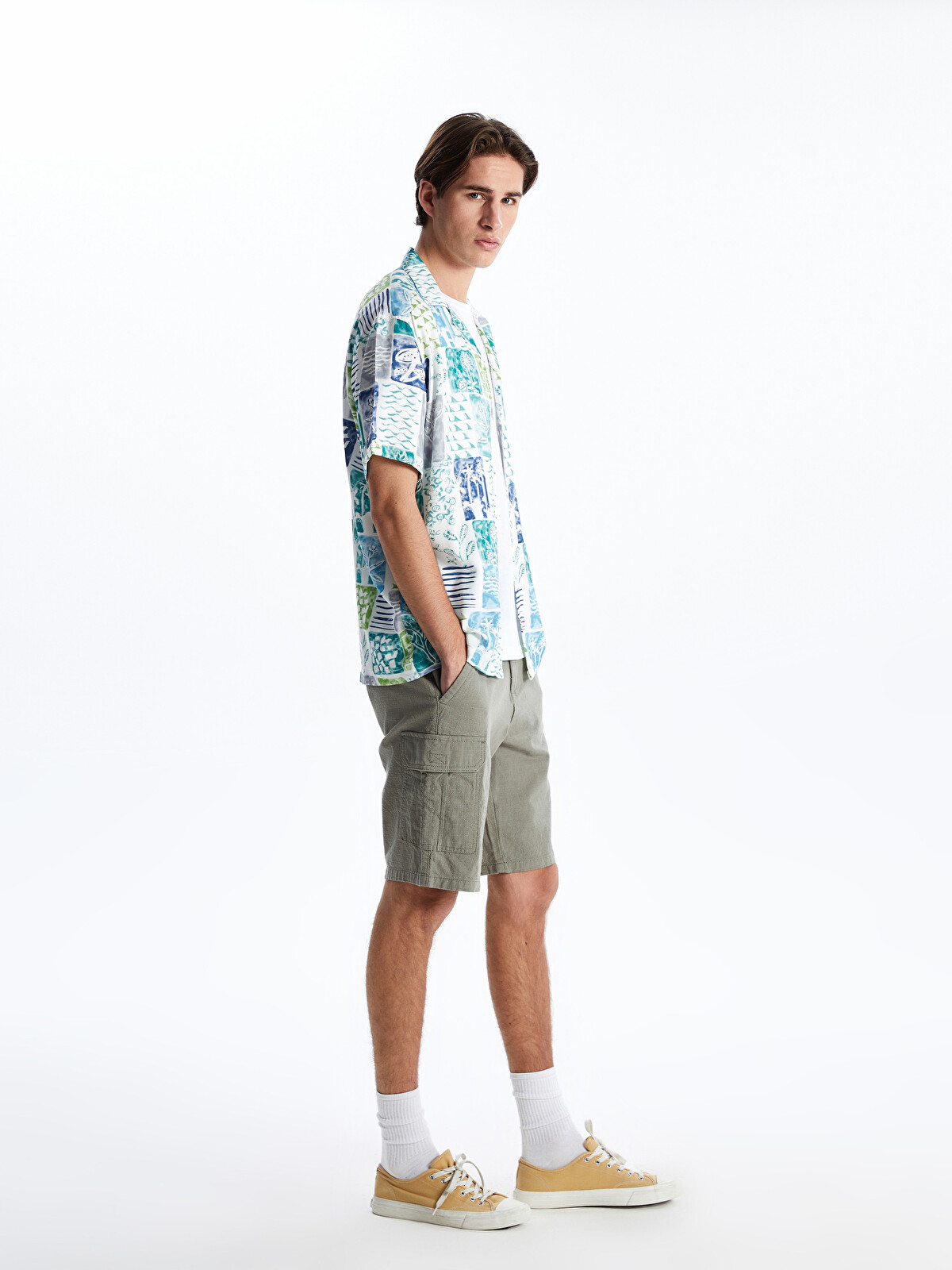XSIDE Standard Fit Linen-Look Men's Bermuda Shorts - S5FV20Z8-Z3Q
