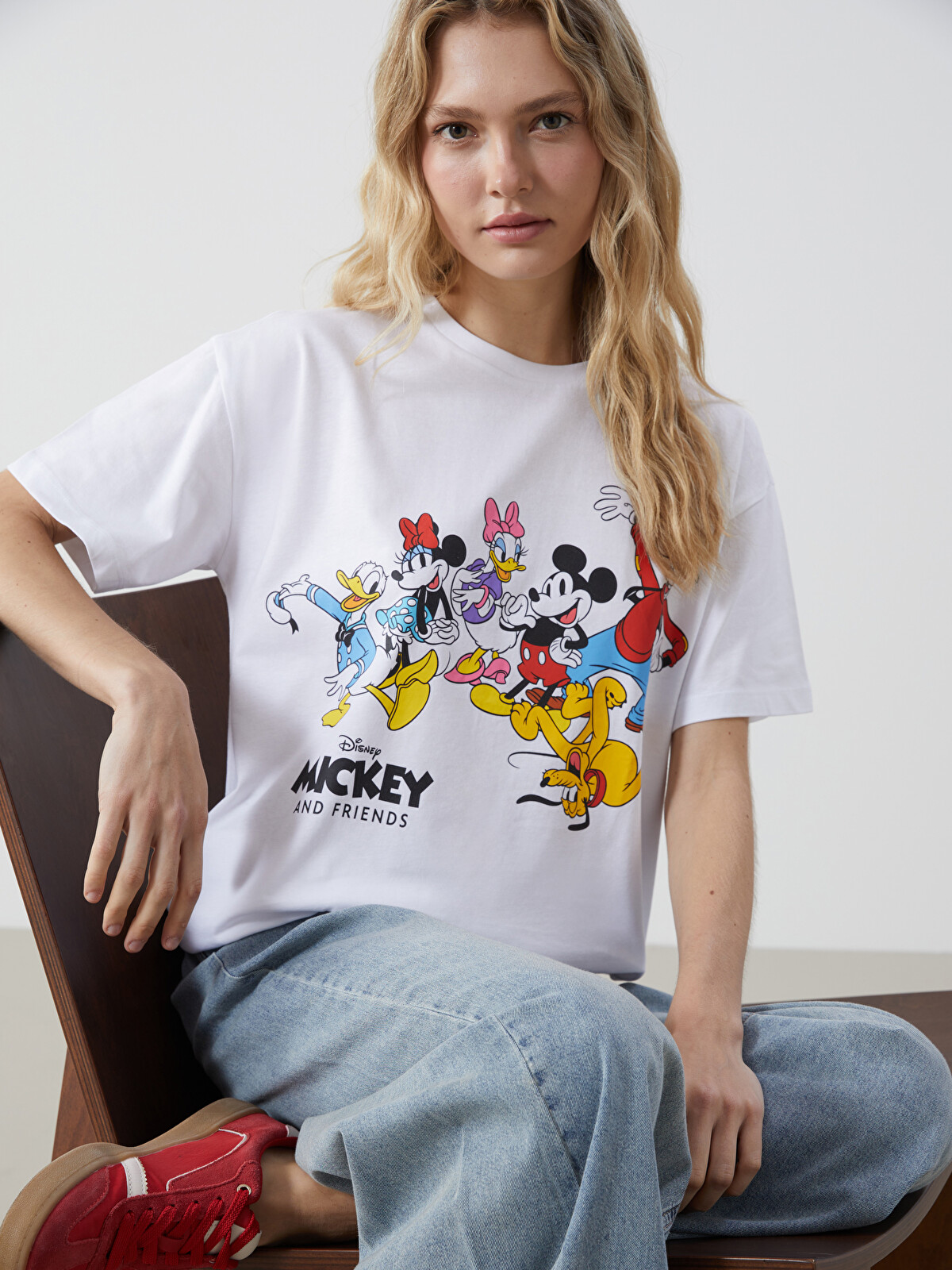XSIDE Tricou cu Guler Rotund Imprimat Mickey și Prietenii Lui