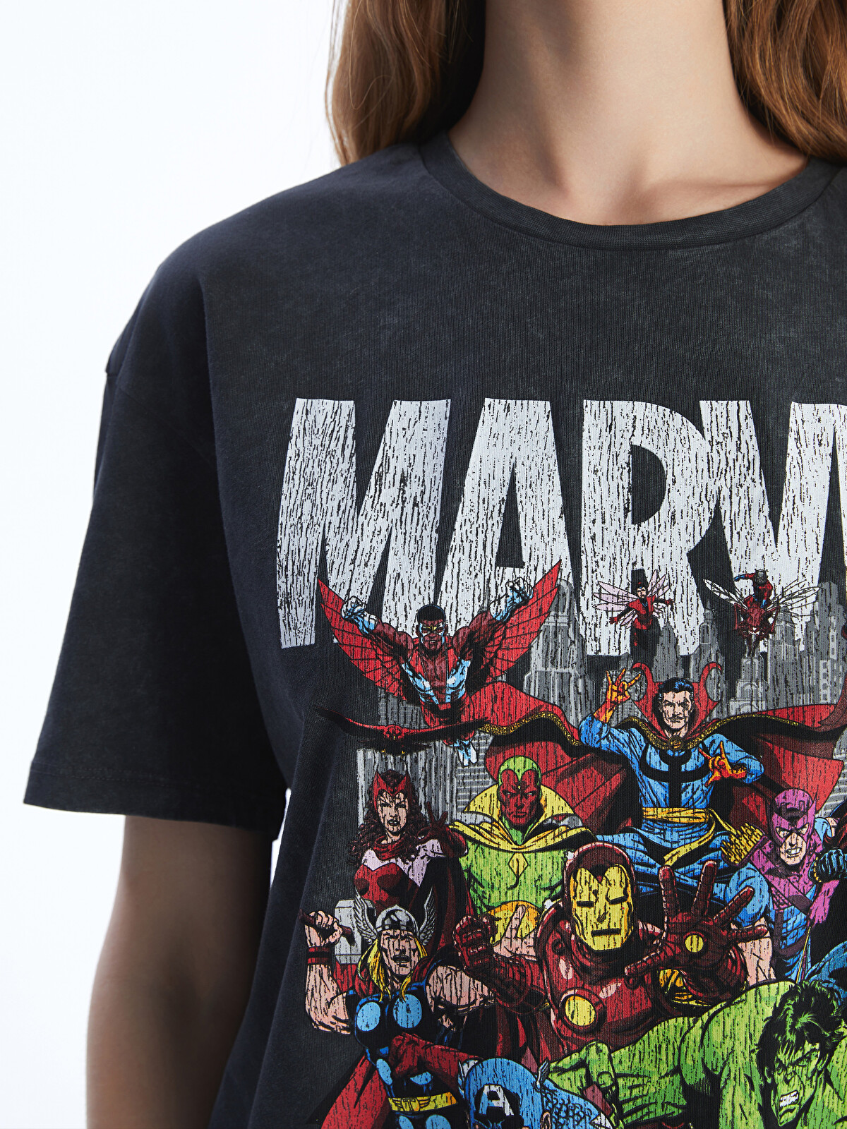 XSIDE Crew Neck Marvel Printed Women's T-shirt - S5FY53Z8-VDL | LC