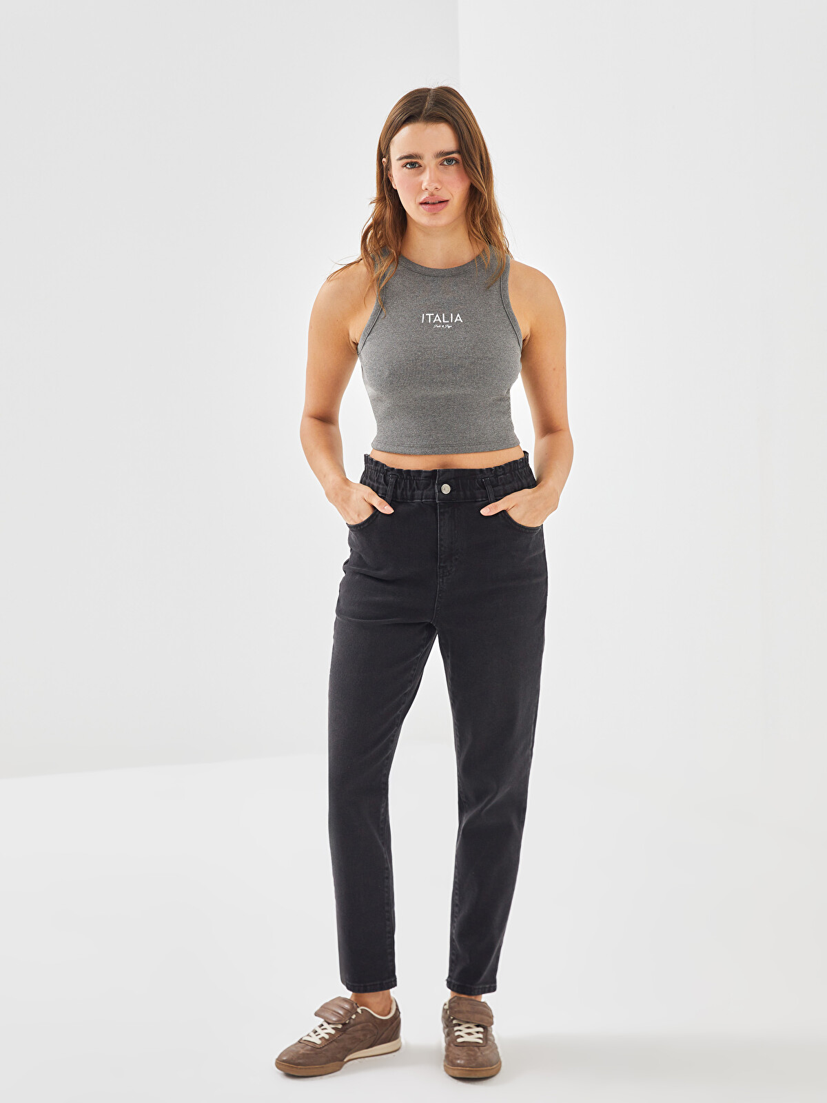 LCW Vision Bisiklet Yaka Baskılı Kadın Crop - S5G995Z8-LAM | LC
