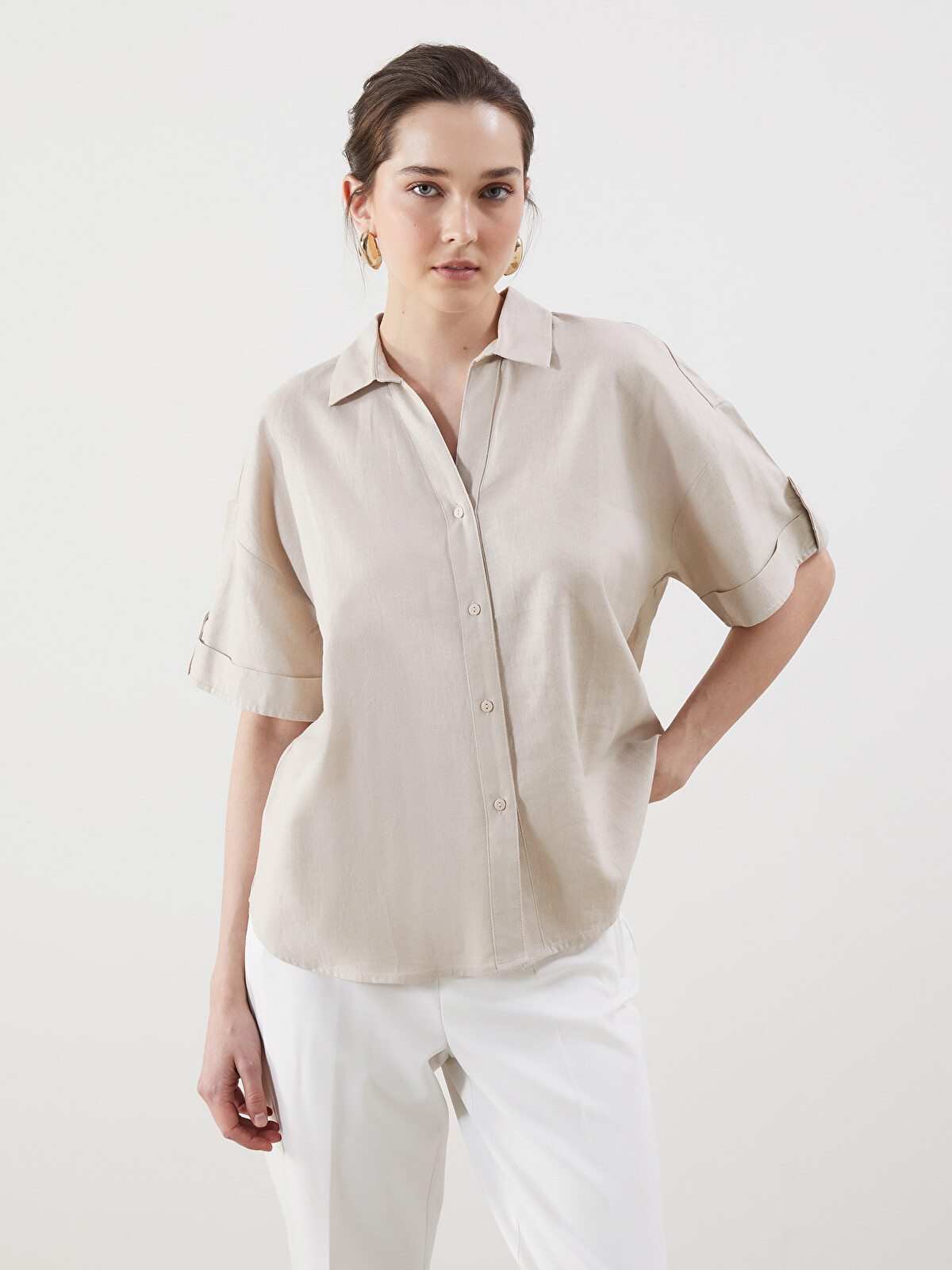 LCWAIKIKI Classic Oversize Linen Blend Women's Shirt - S5GJ88Z8