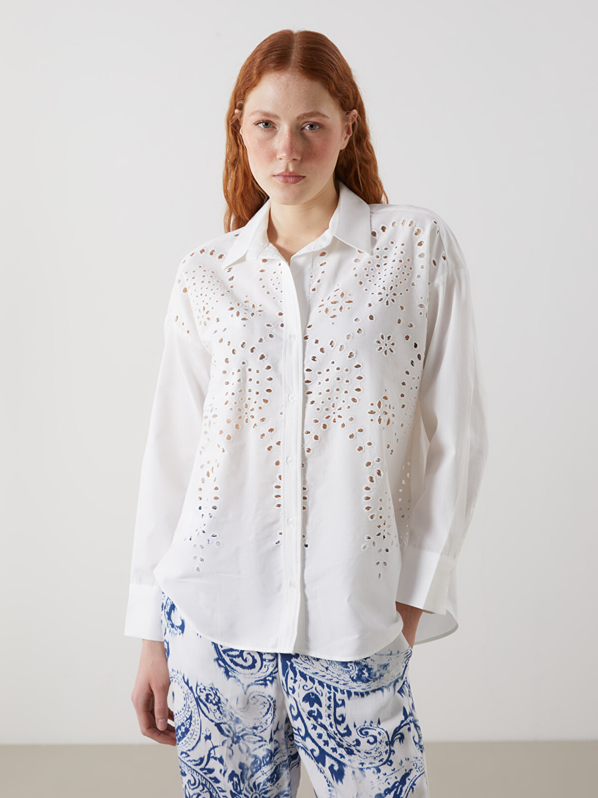 LCW Vision Openwork Oversize Women's Shirt - S5GL76Z8-R9J | LC Waikiki