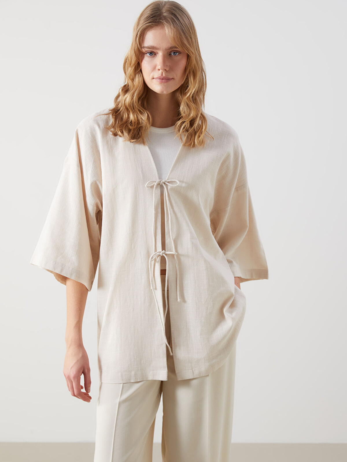 LCW Vision V Neck Oversize Women's Kimono -S5GN84Z8-YRQ - LC Waikiki