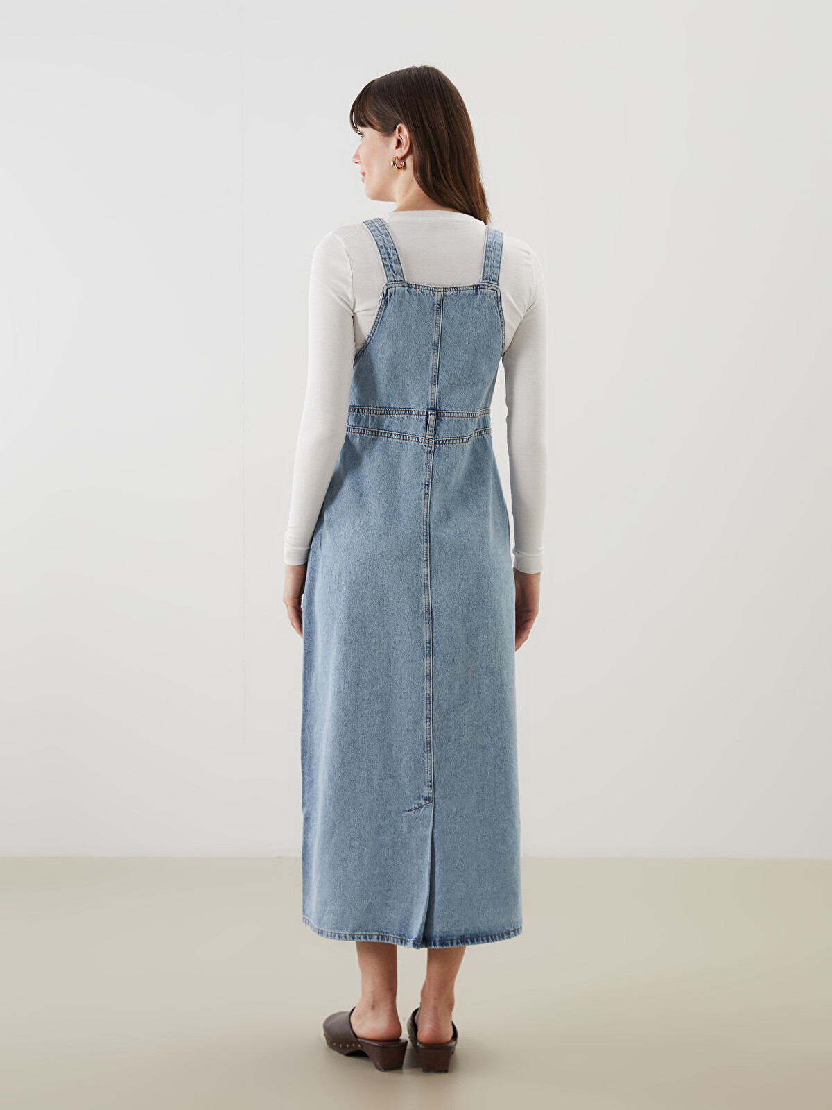 LCW Modest Square Collar Strappy Women's Denim Dungaree Dress