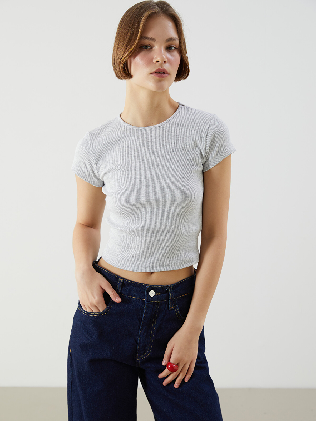 XSIDE Bisiklet Yaka Dokulu Kadın Crop - S5GR22Z8-CY9 | LCW