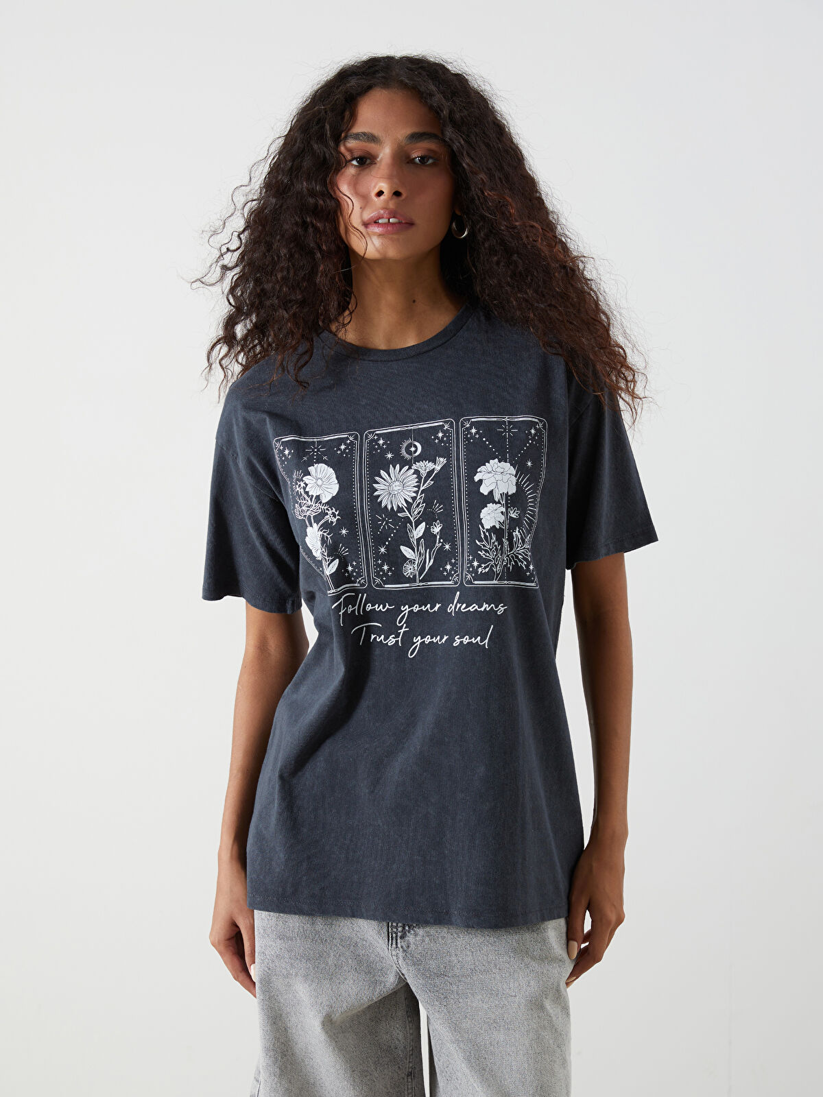 XSIDE Crew Neck Floral Women's T-Shirt -S5GR89Z8-VDL - LC Waikiki