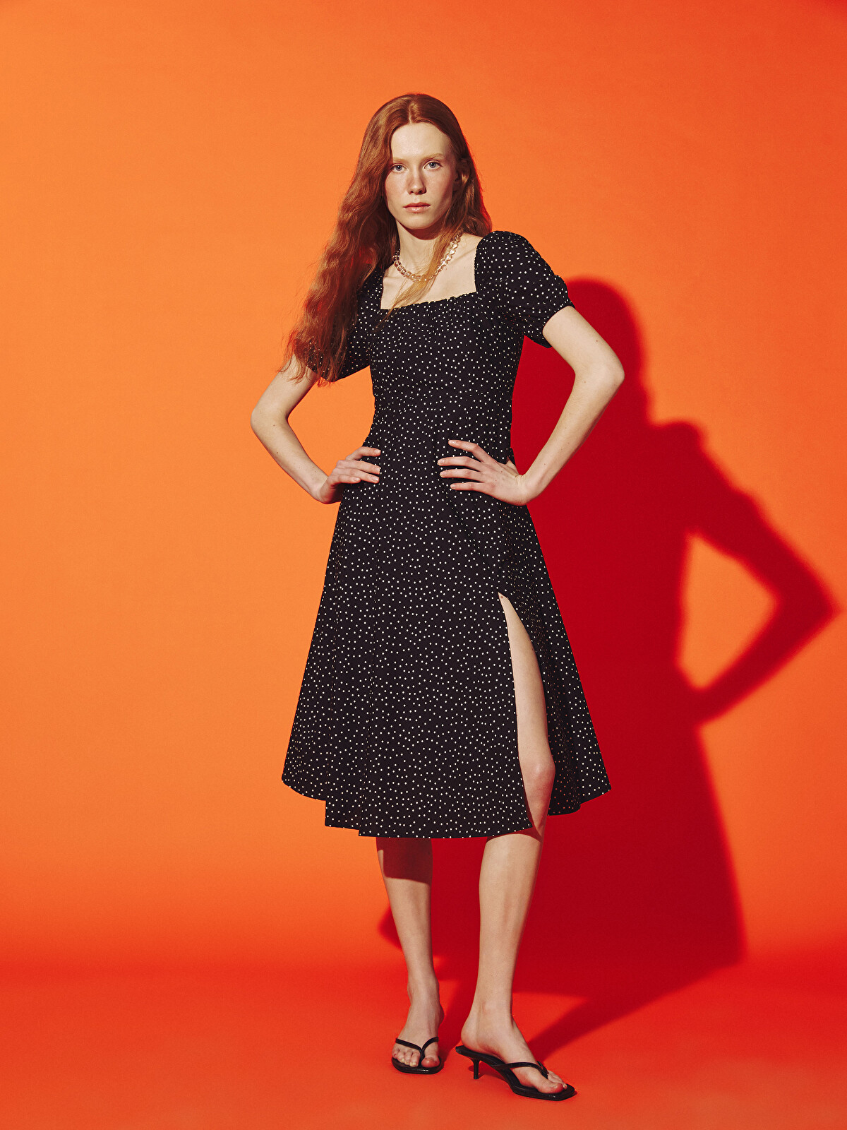 XSIDE Square Collar Patterned Short Sleeve Dress - S5GS91Z8-CVL