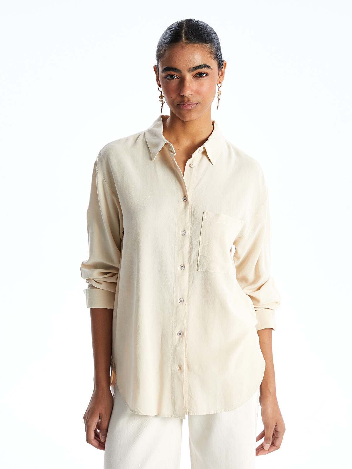 ひろみ ベージュ 38 XSIDE Linen Blend Women's Shirt - S5GT39Z8-VHM | LC Waikiki