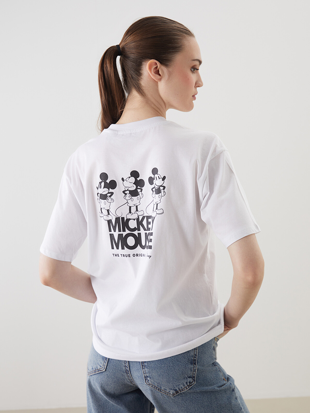 LCW Vision Bisiklet Yaka Mickey Mouse Baskılı Oversize Kadın