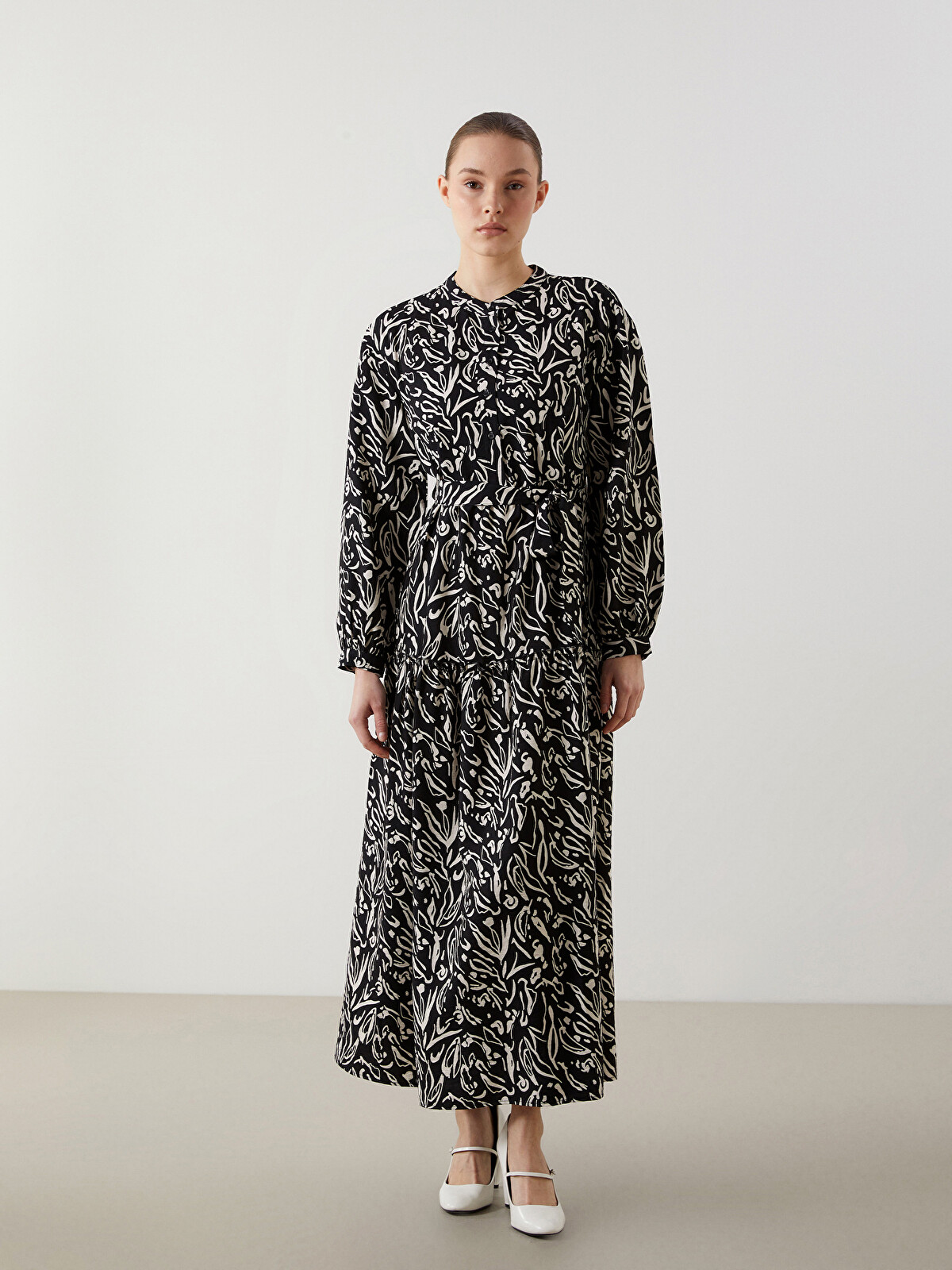 LCW Modest Siyah Hakim Yaka Desenli Elbise - S5GV41Z8-LQJ | LCW