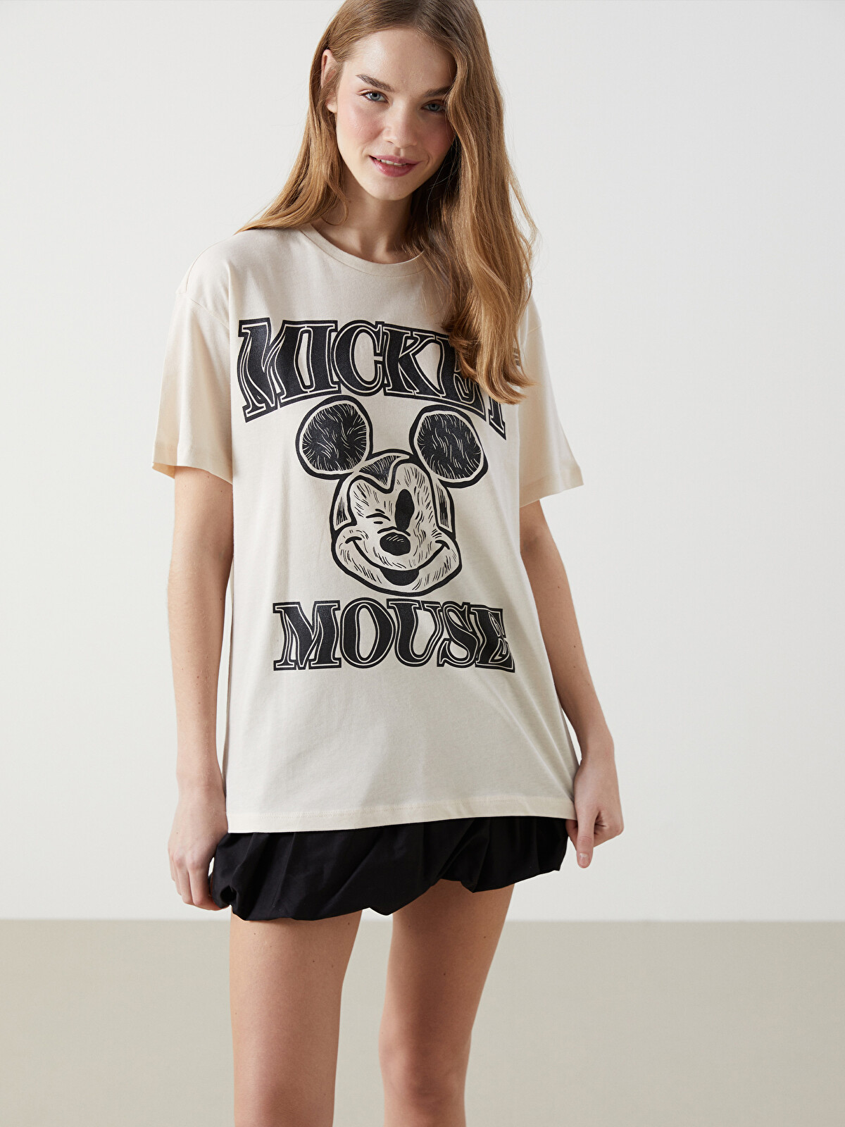 XSIDE Mickey Mouse Baskılı %100 Pamuklu Kadın Tişört - S5GV47Z8
