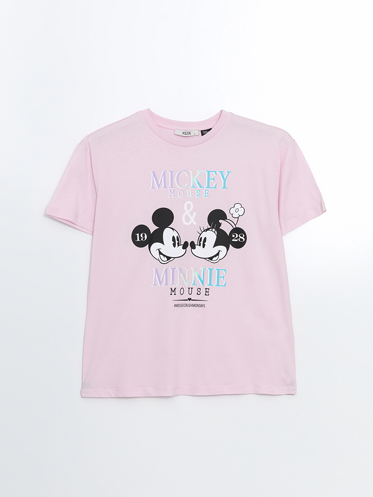 XSIDE Bisiklet Yaka Mickey ve Minnie Mouse Baskılı Kadın Tişört