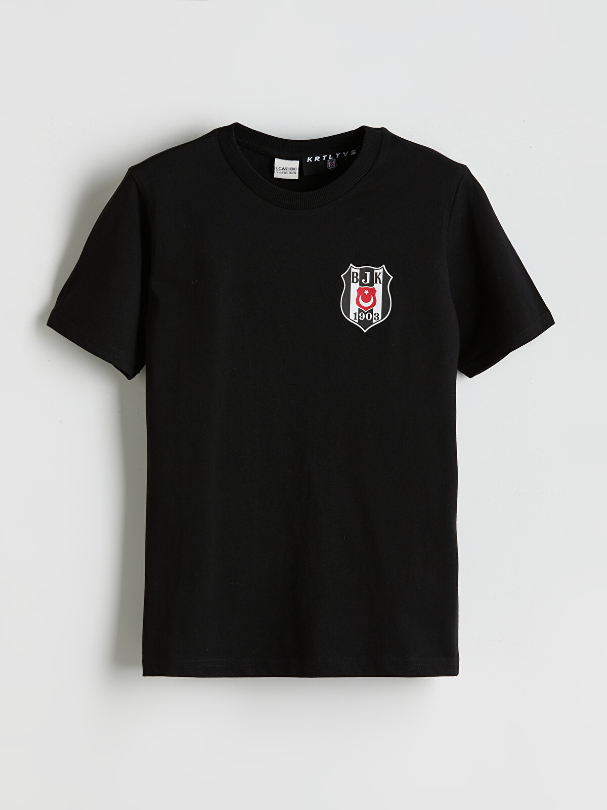 LCW Kids Siyah Bisiklet Yaka Beşiktaş Baskılı Erkek Çocuk Tişört