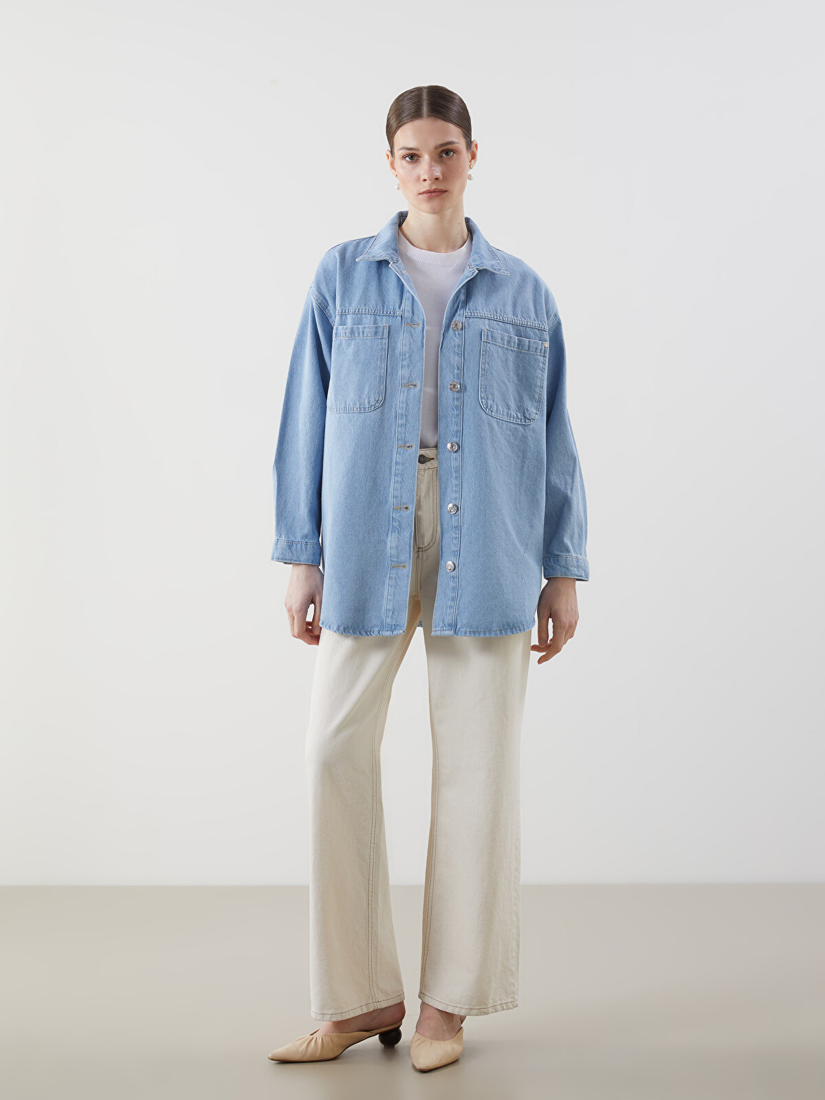 LCW Modest Gömlek Yaka Kadın Jean Ceket - S5H345Z8-311 | LC Waikiki