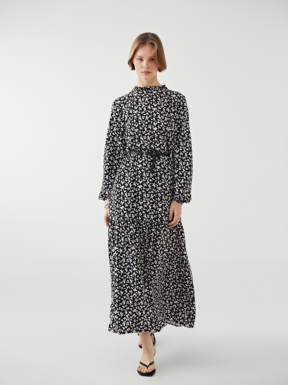 LCW Modest Siyah Dik Yaka Desenli Kadın Elbise - S5H362Z8-LQJ | LCW