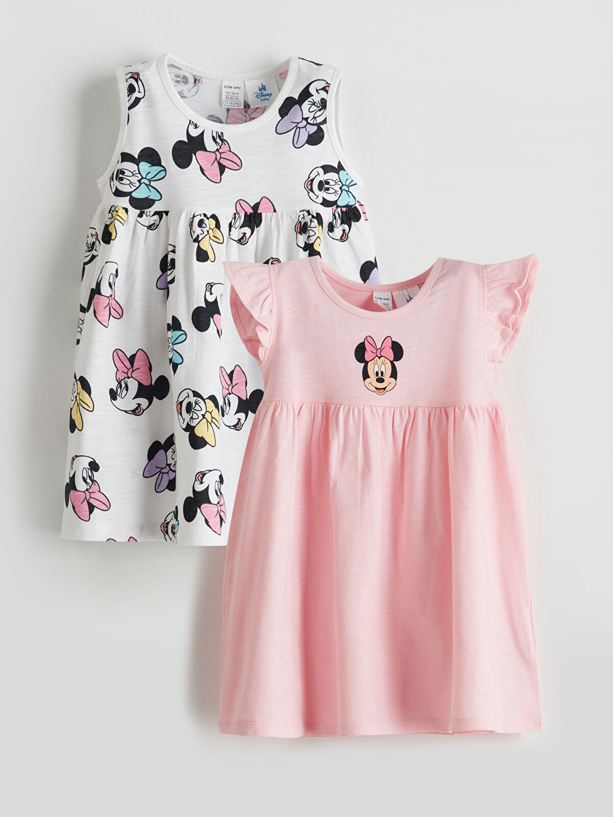 LCW baby Pamuklu Minnie Mouse Baskılı Kız Bebek Elbise 2'li