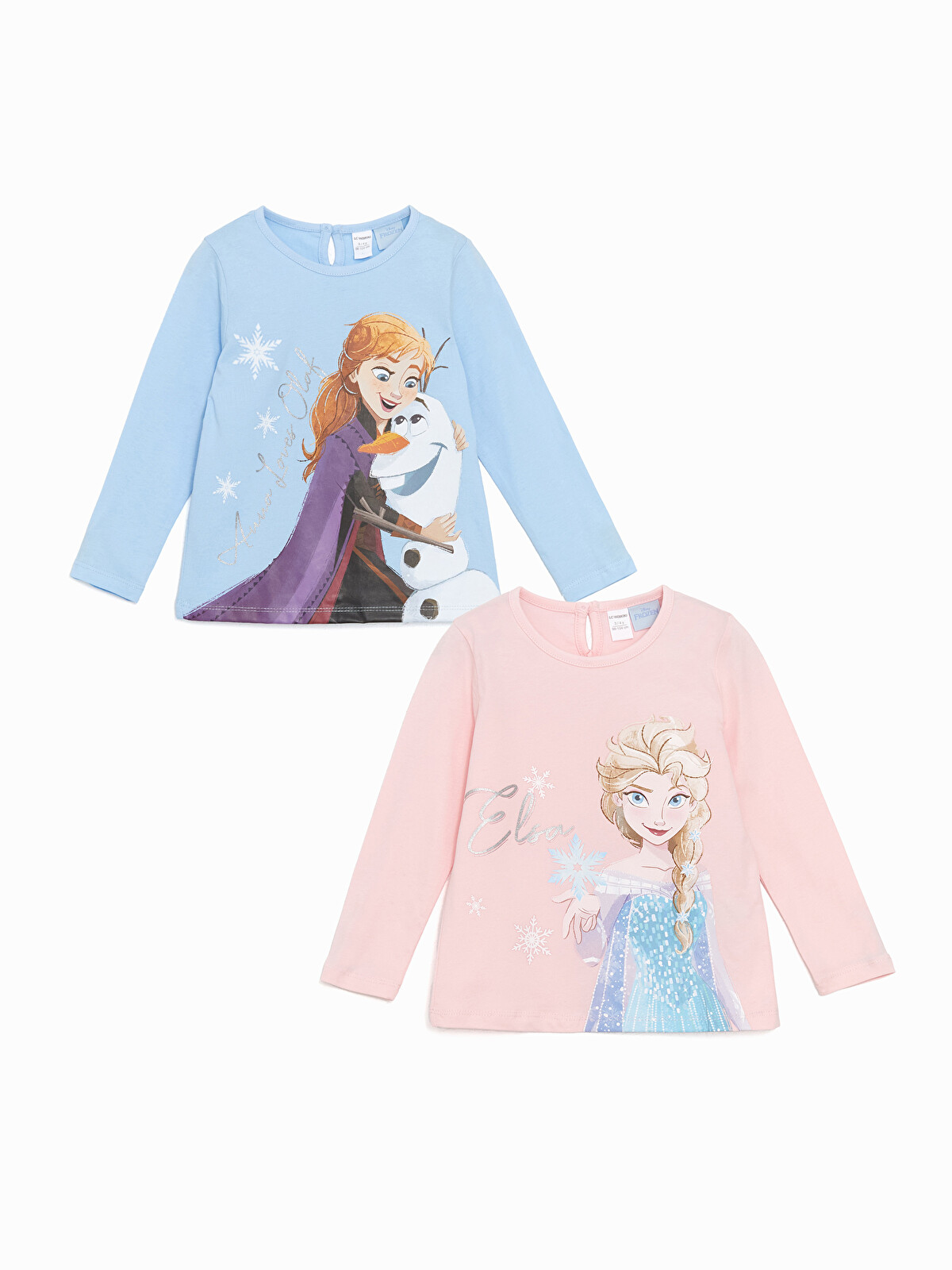 elsa ページ　SCO-110/CW LCW Kids Pembe Bisiklet Yaka Elsa Baskılı Kız Çocuk Tişört 2'li