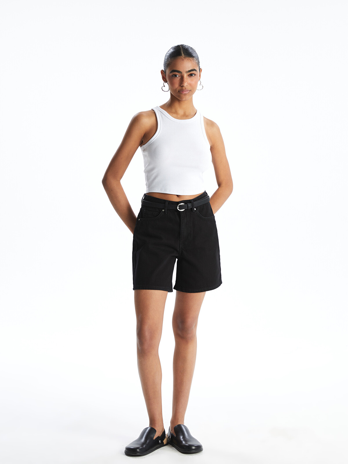 ゆい XSIDE Siyah Yüksek Bel Mom Fit Kadın Jean Şort - S5HD10Z8-CVL | LCW