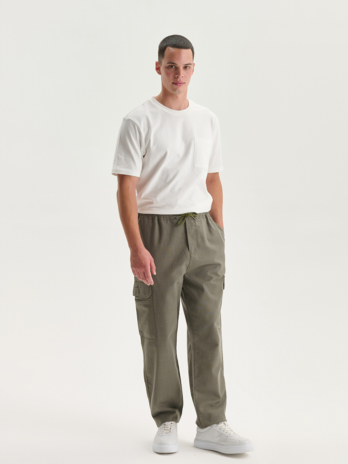 XSIDE Rahat Kalıp Gabardin Erkek Kargo Pantolon - S5HF32Z8-YAG