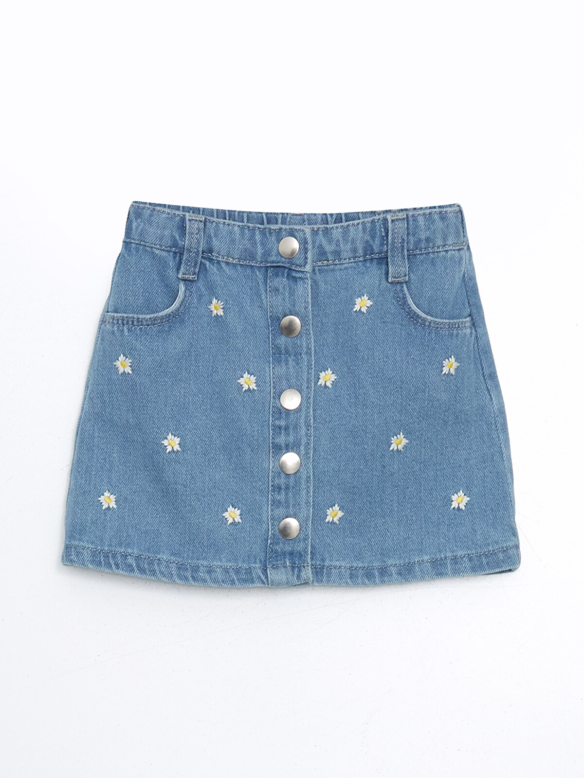 LCW Kids Girls' Floral Denim Skirt With Adjustable Waist