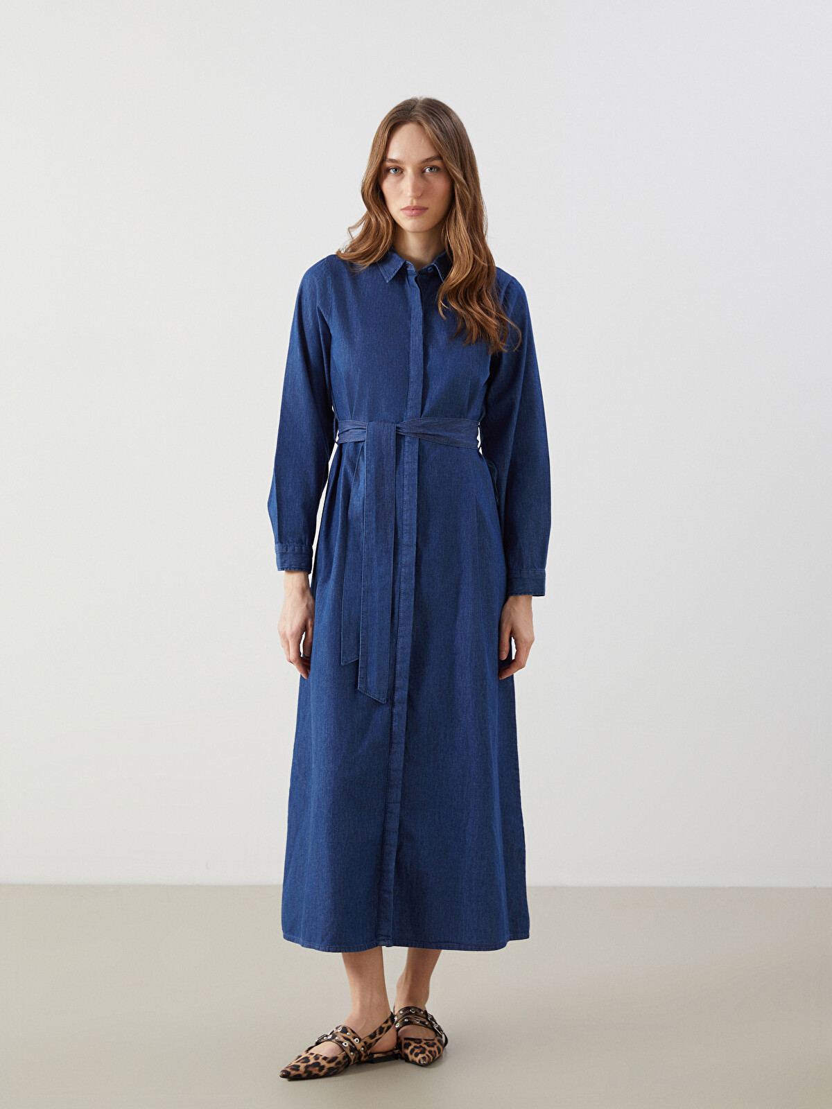 LCW Modest İndigo Gömlek Yaka Kadın Jean Elbise - S5HV34Z8-507 | LCW