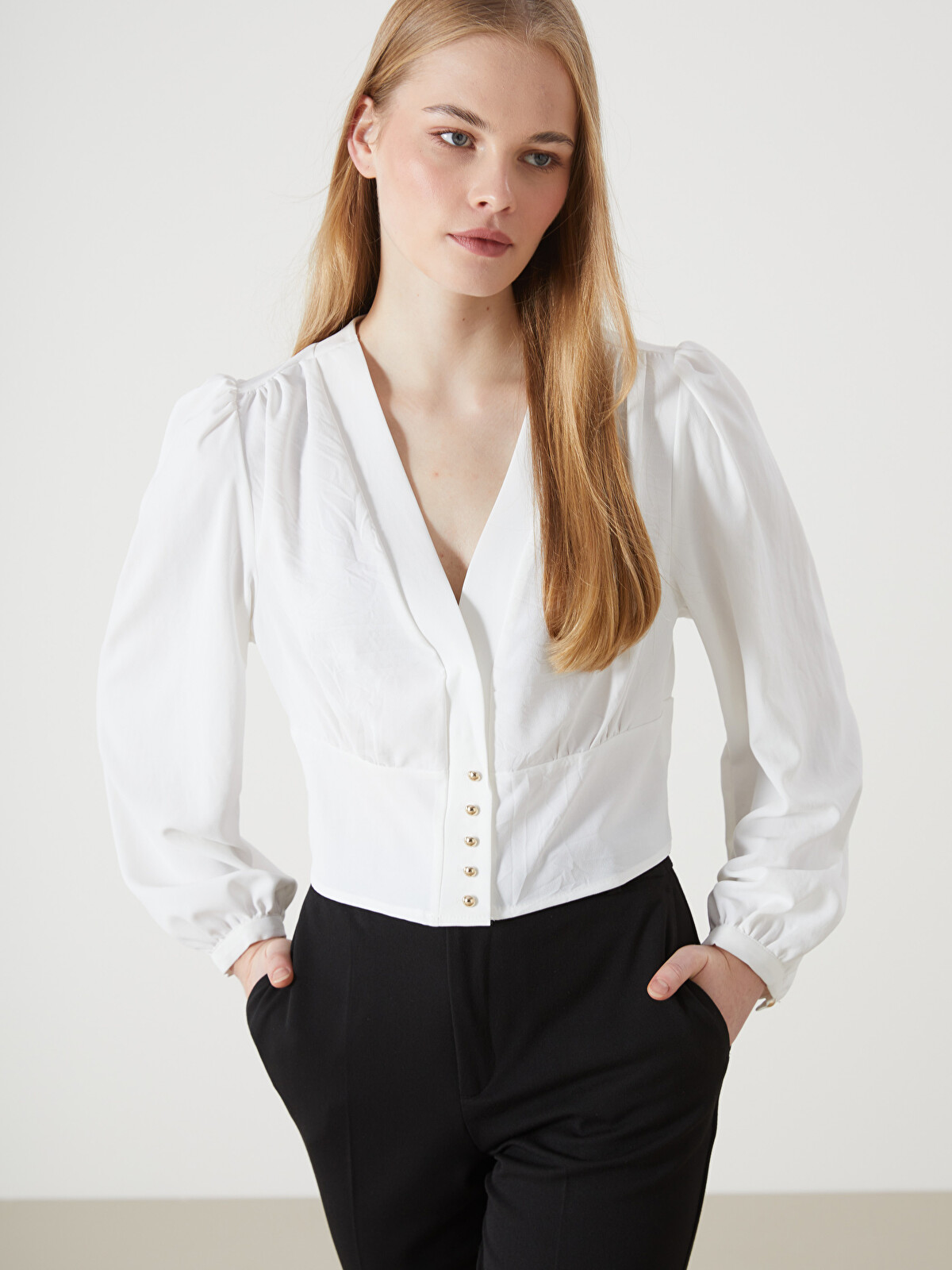 LCW Vision V Neck Women's Blouse - S5HV47Z8-R9J | LC Waikiki