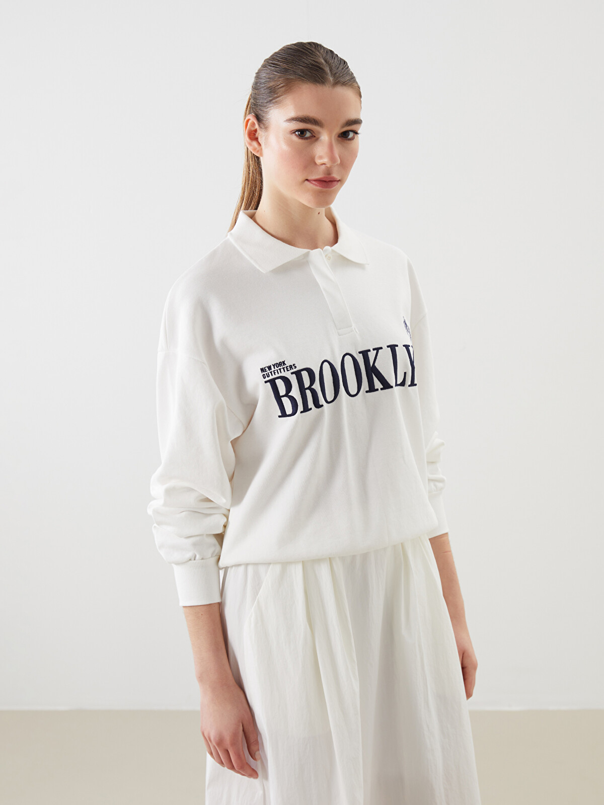 XSIDE Polo Yaka Brooklyn Nakışlı Kadın Sweatshirt - S5I235Z8-R9J