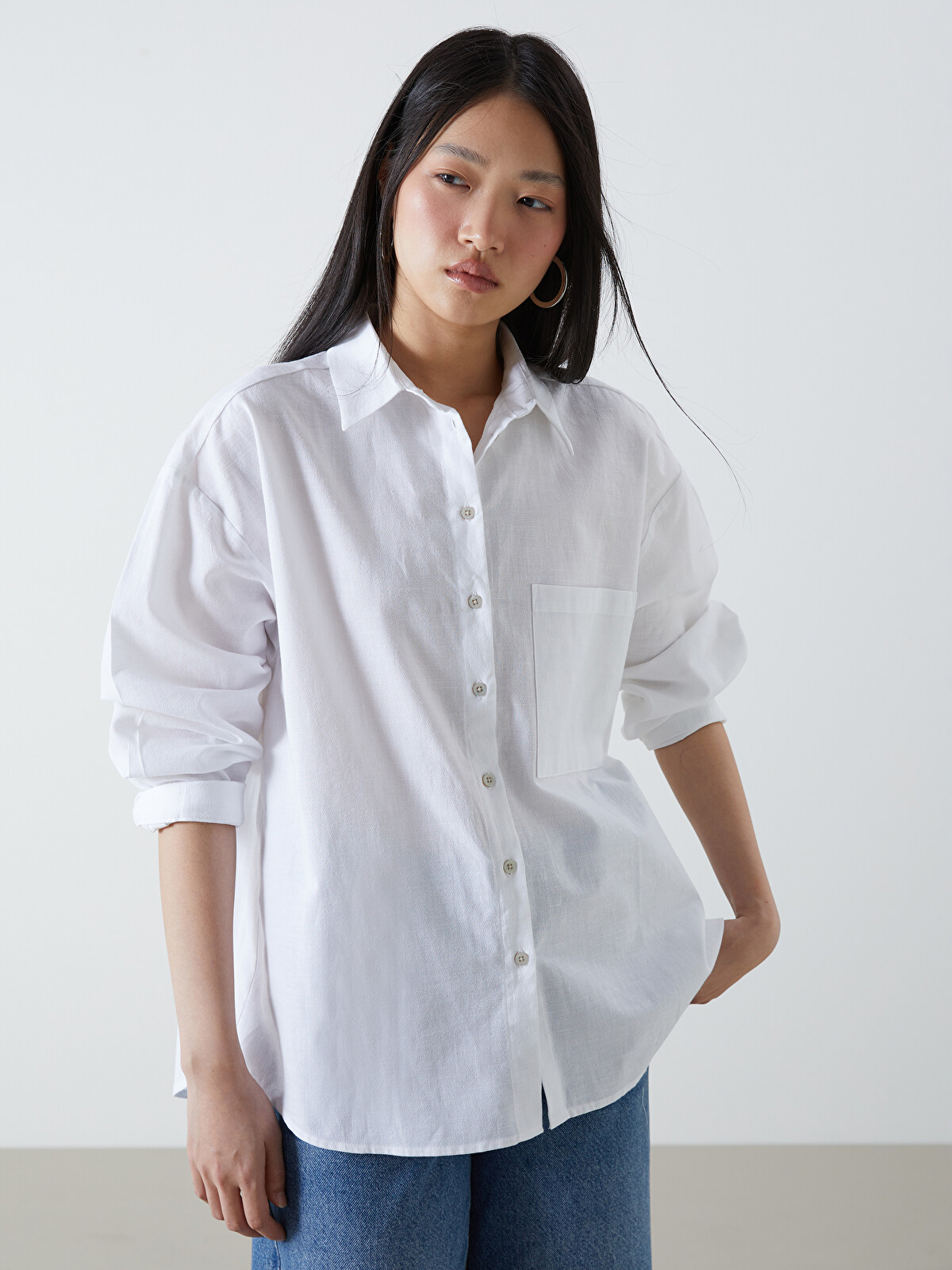 LCW Vision Oversize Linen Blend Women's Shirt - S5I327Z8-R9J | LC