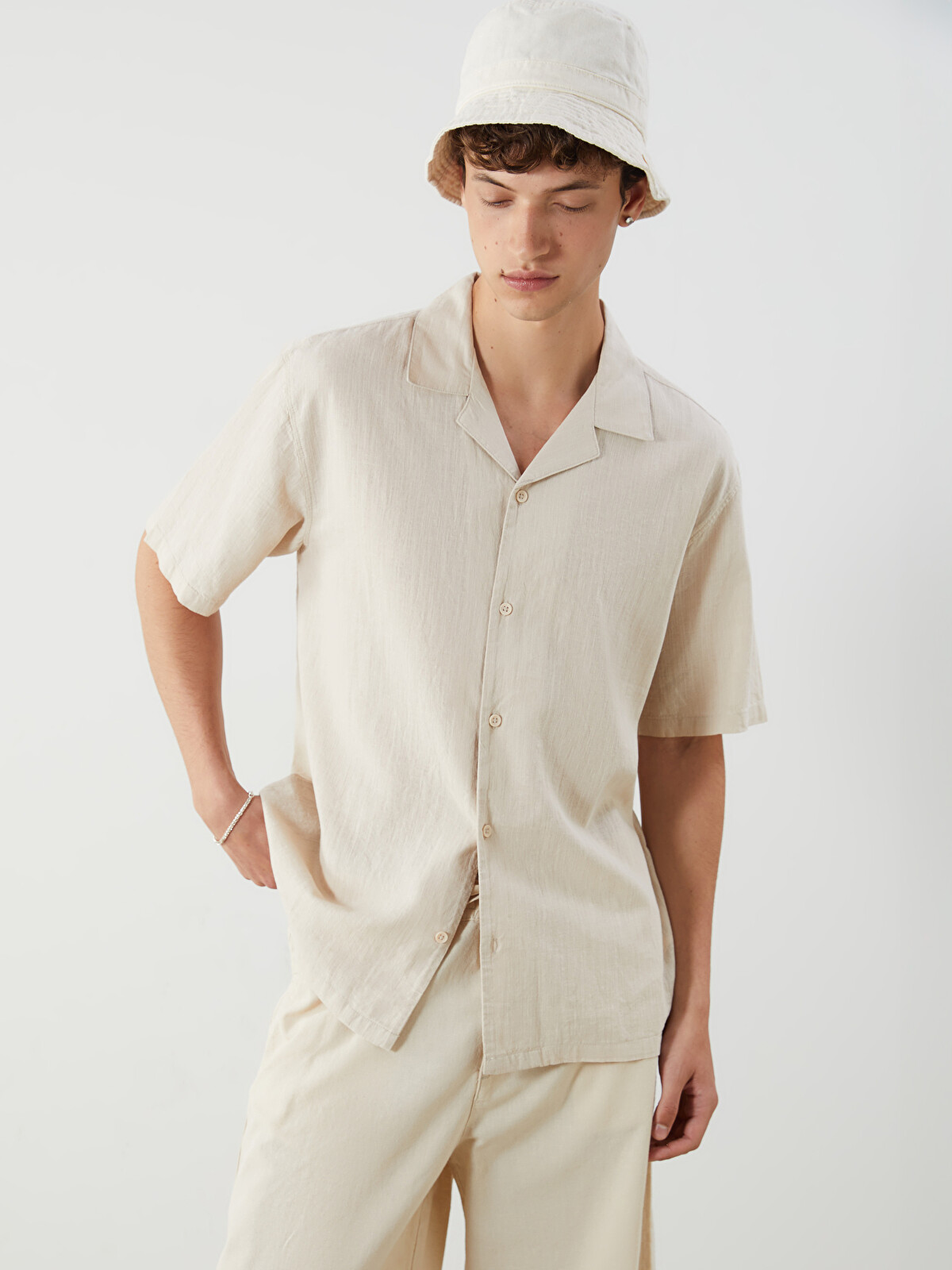 XSIDE Relaxed Fit Short Sleeve Linen Blend Men's Shirt - S5I598Z8