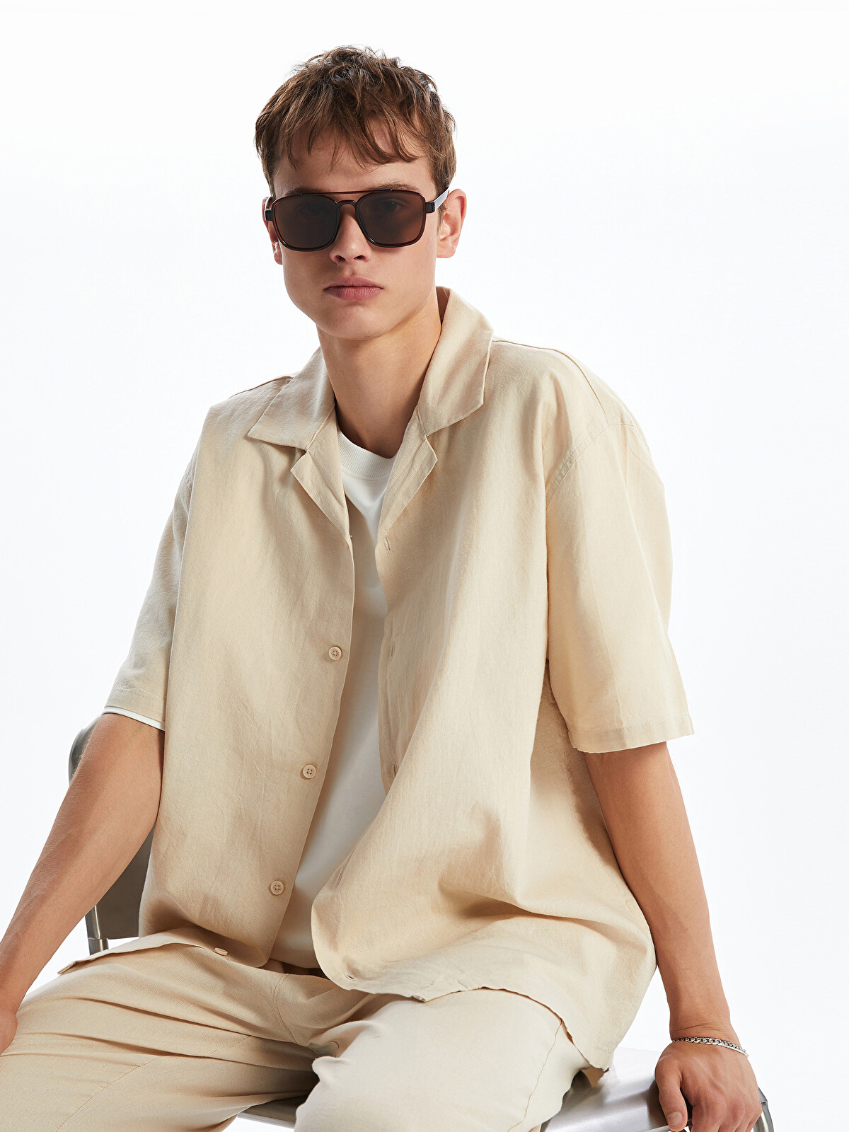 XSIDE Relaxed Fit Short Sleeve Linen Blend Men's Shirt - S5I598Z8