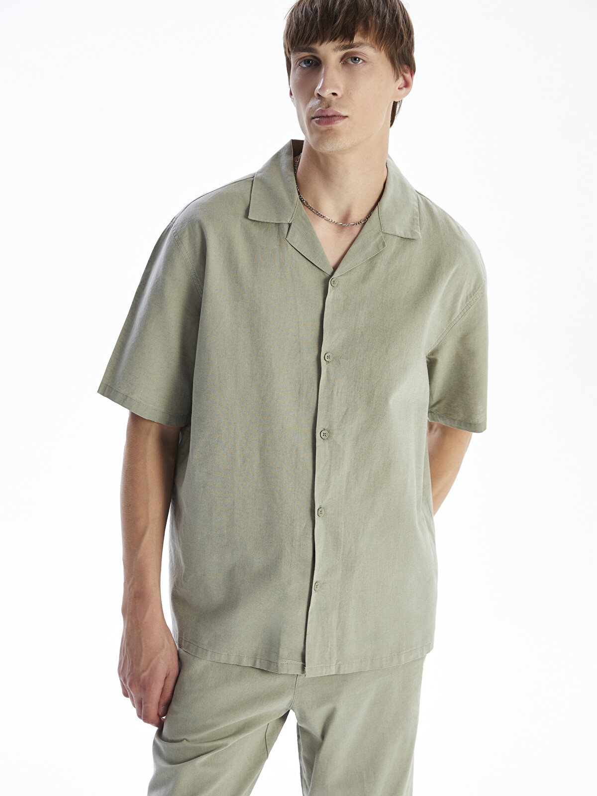 XSIDE Relaxed Fit Short Sleeve Linen Blend Men's Shirt - S5I598Z8