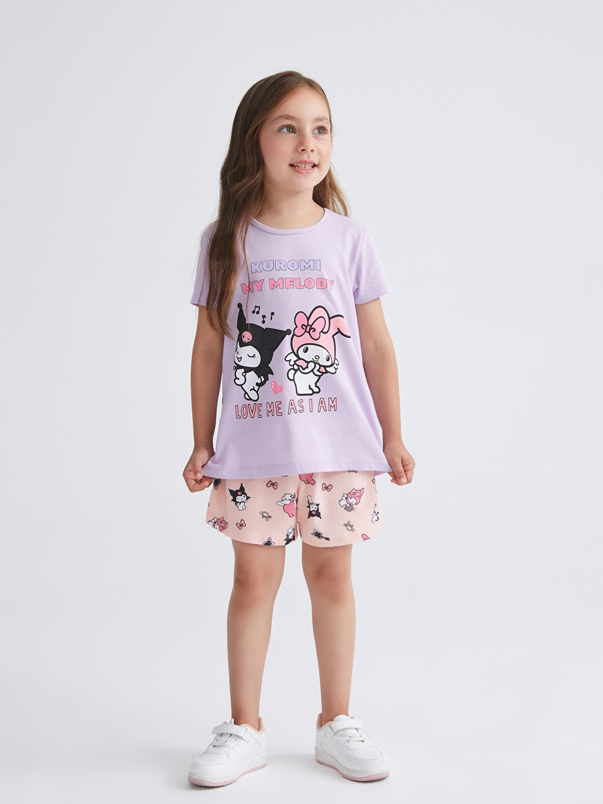 LCW Kids Lila Kuromi Baskılı Kız Çocuk Şortlu Pijama Takım