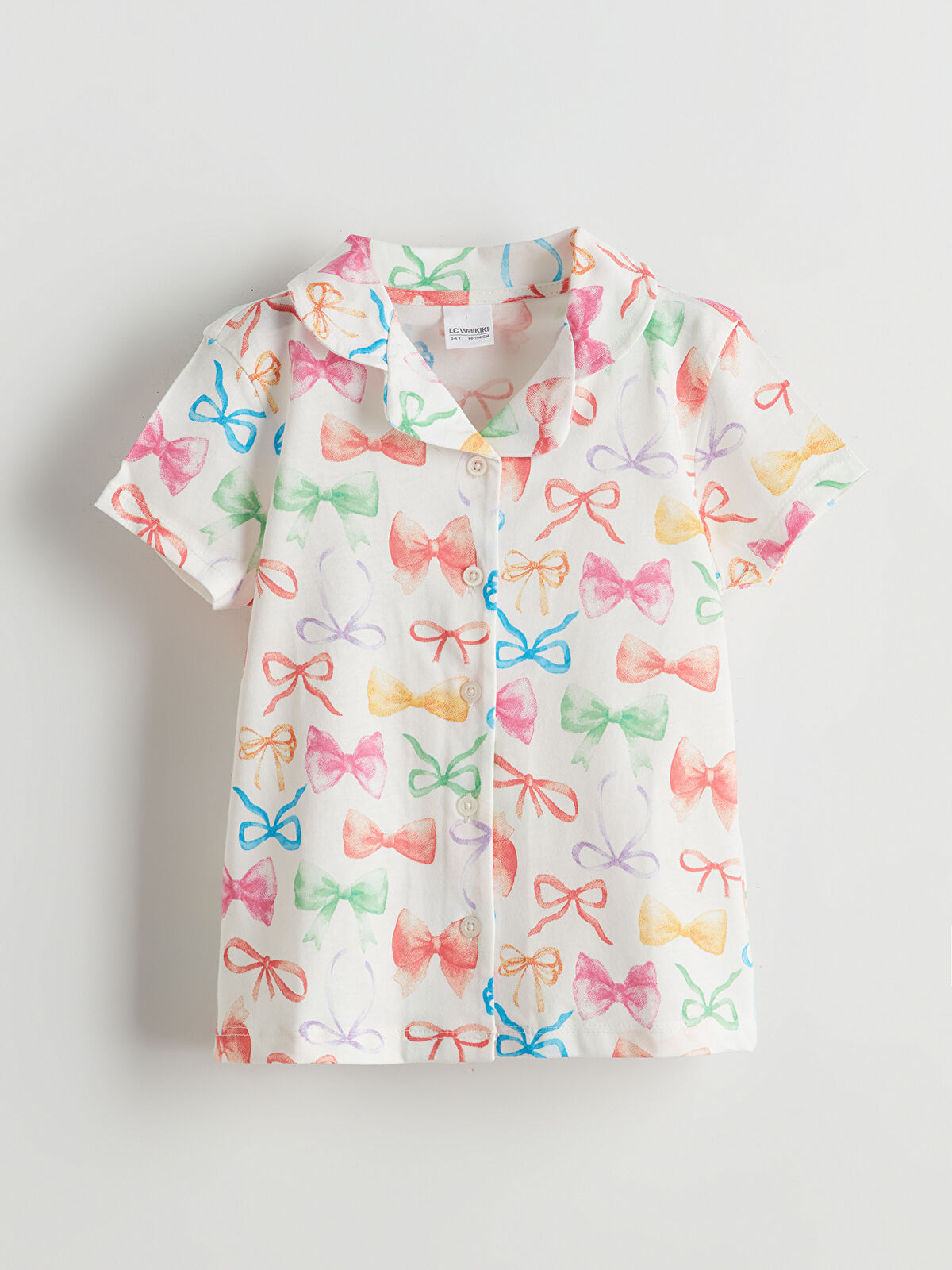 LCW Kids Ekru Kurdele Detaylı Kız Çocuk Şortlu Pijama Takımı