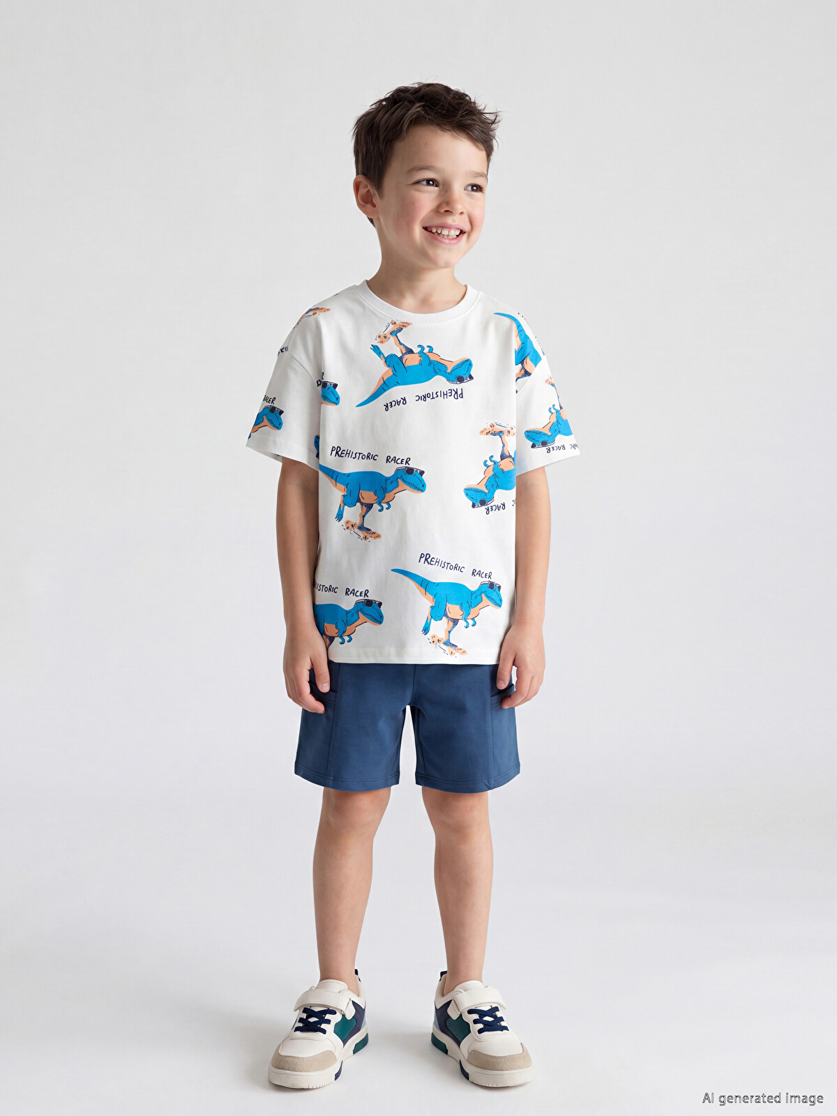 ru_ページ LCW Kids Ekru Dinozor Baskılı Erkek Çocuk Tişört Ve Şort