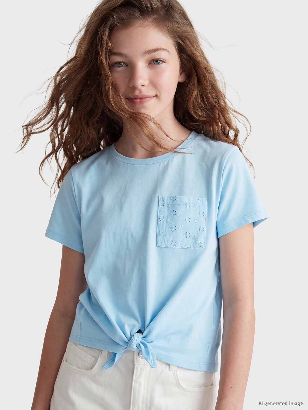 LCW Kids Mavi Bisiklet Yaka Kız Çocuk Tişört - S5I907Z4-QXG | LCW