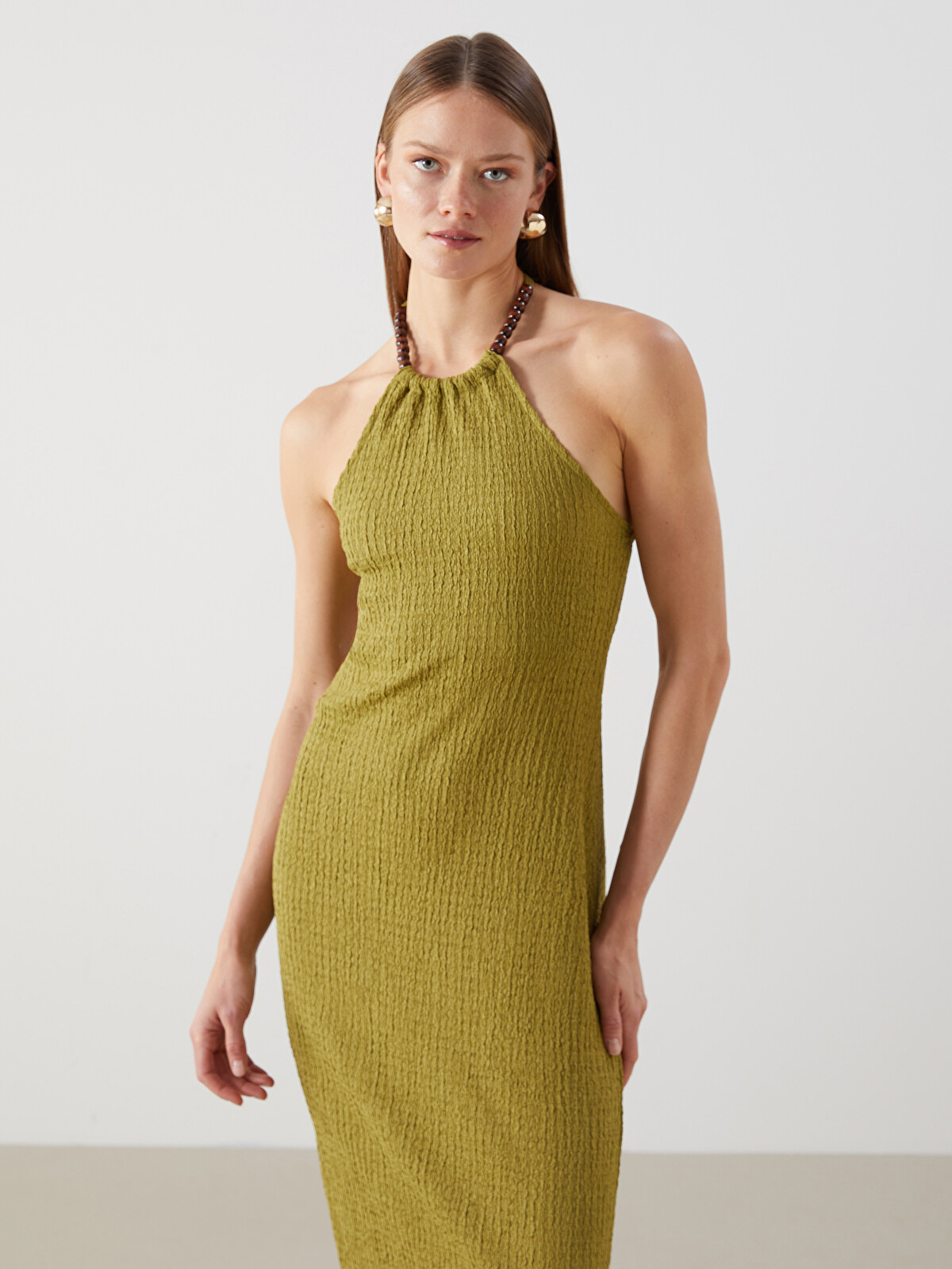 LCW Vision Halter Neck Textured Dress - S5I956Z8-QYR | LC Waikiki